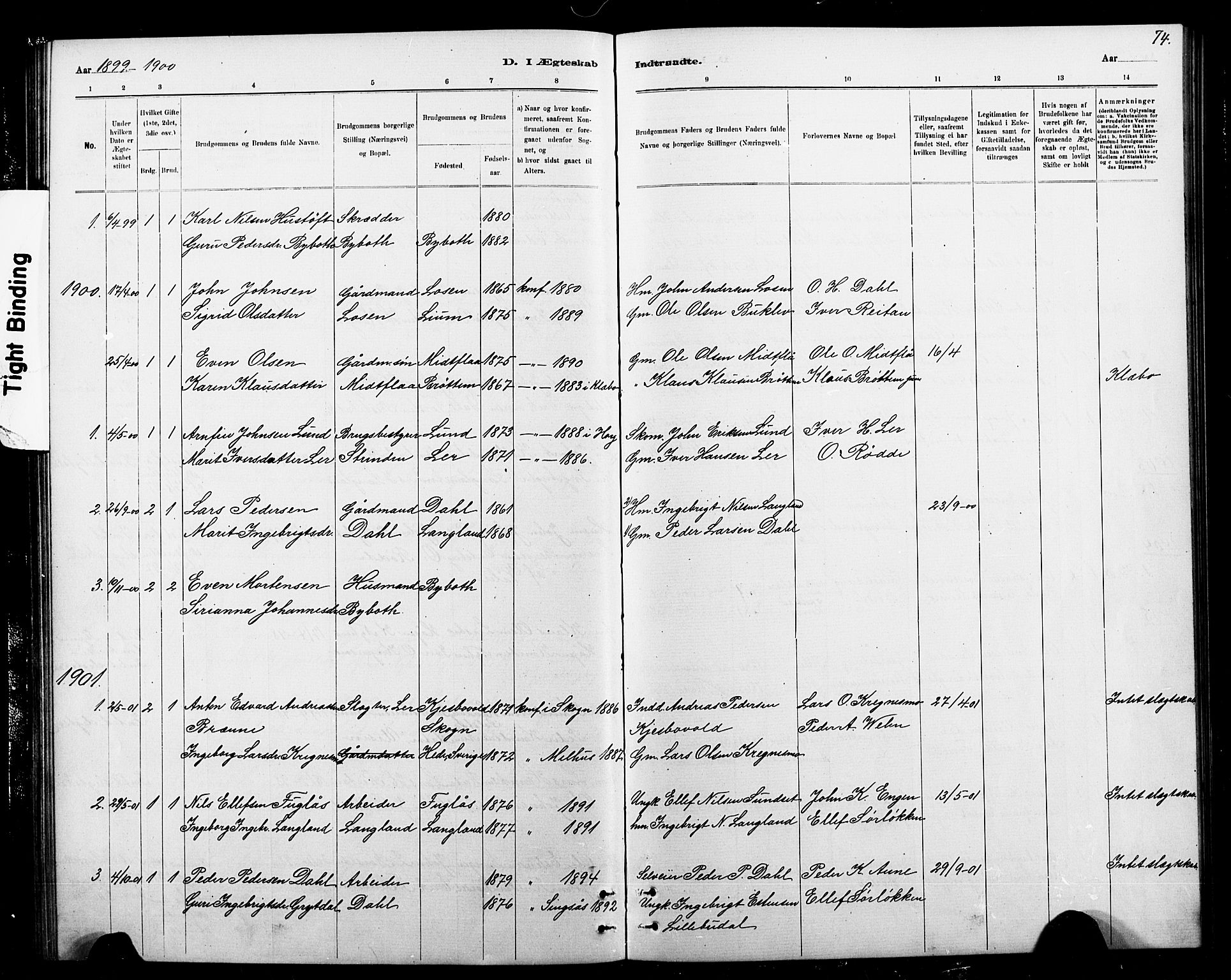 Ministerialprotokoller, klokkerbøker og fødselsregistre - Sør-Trøndelag, SAT/A-1456/693/L1123: Parish register (copy) no. 693C04, 1887-1910, p. 74