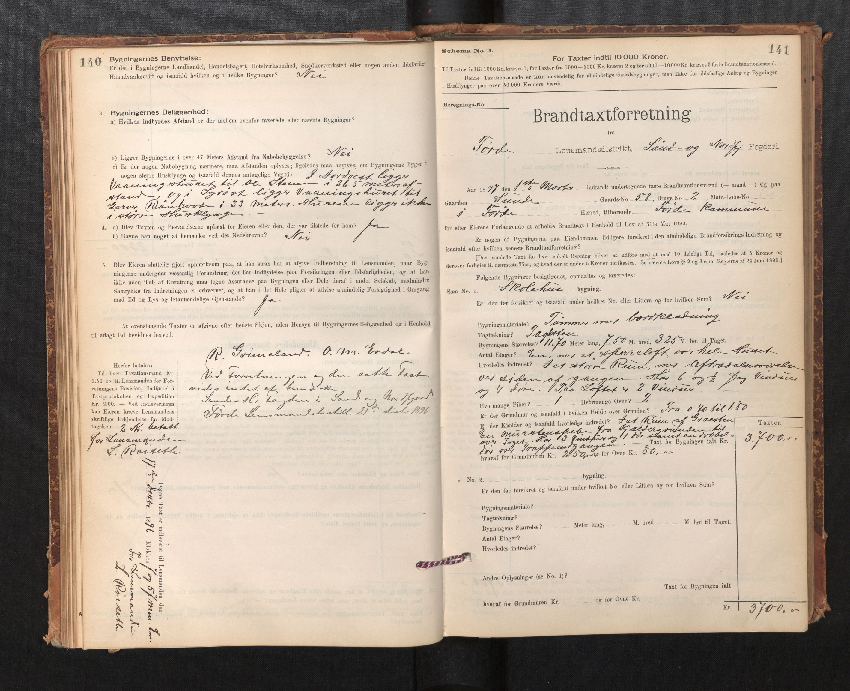 Lensmannen i Førde, SAB/A-27401/0012/L0008: Branntakstprotokoll, skjematakst, 1895-1922, p. 140-141