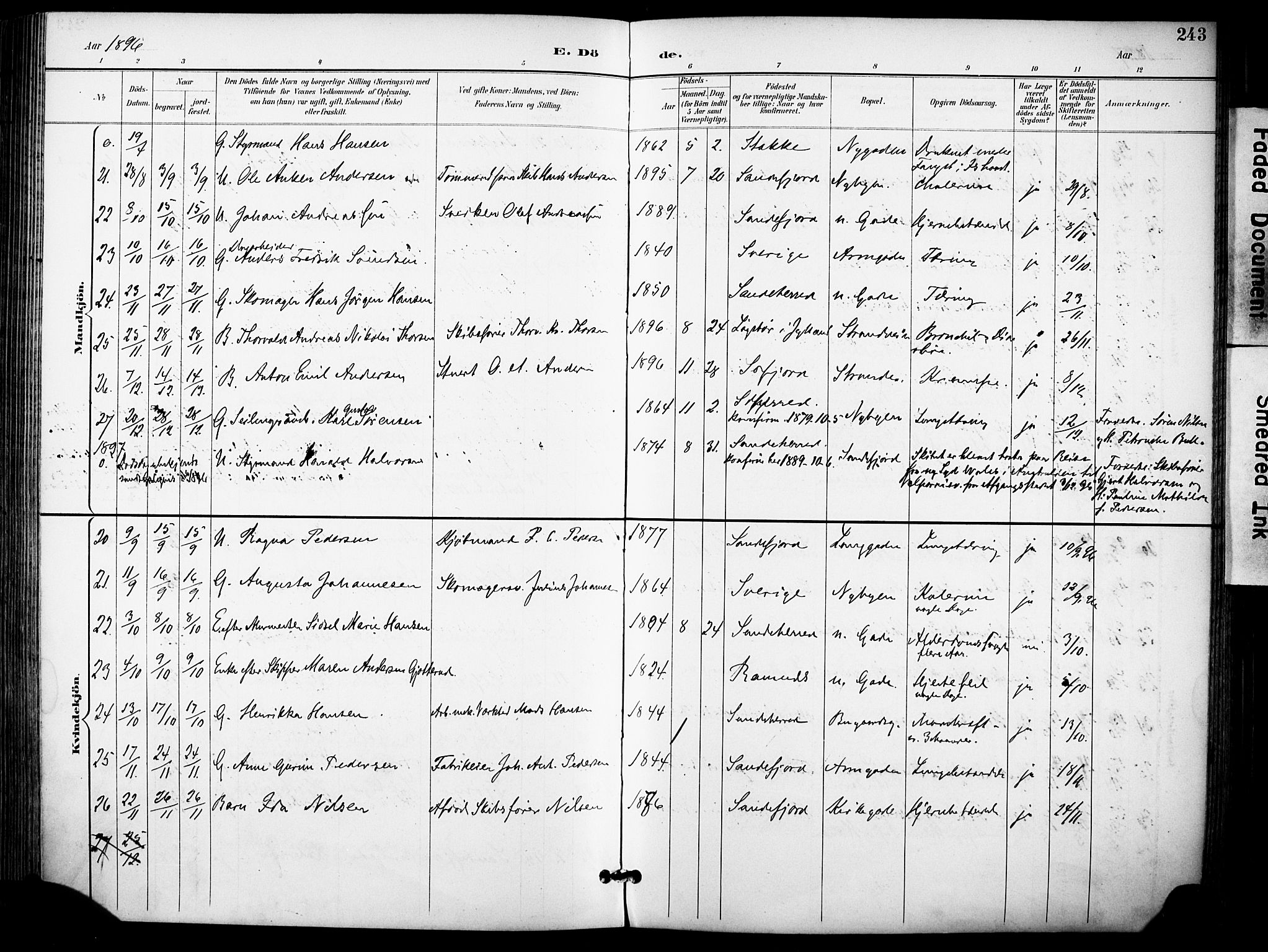 Sandefjord kirkebøker, AV/SAKO-A-315/F/Fa/L0004: Parish register (official) no. 4, 1894-1905, p. 243