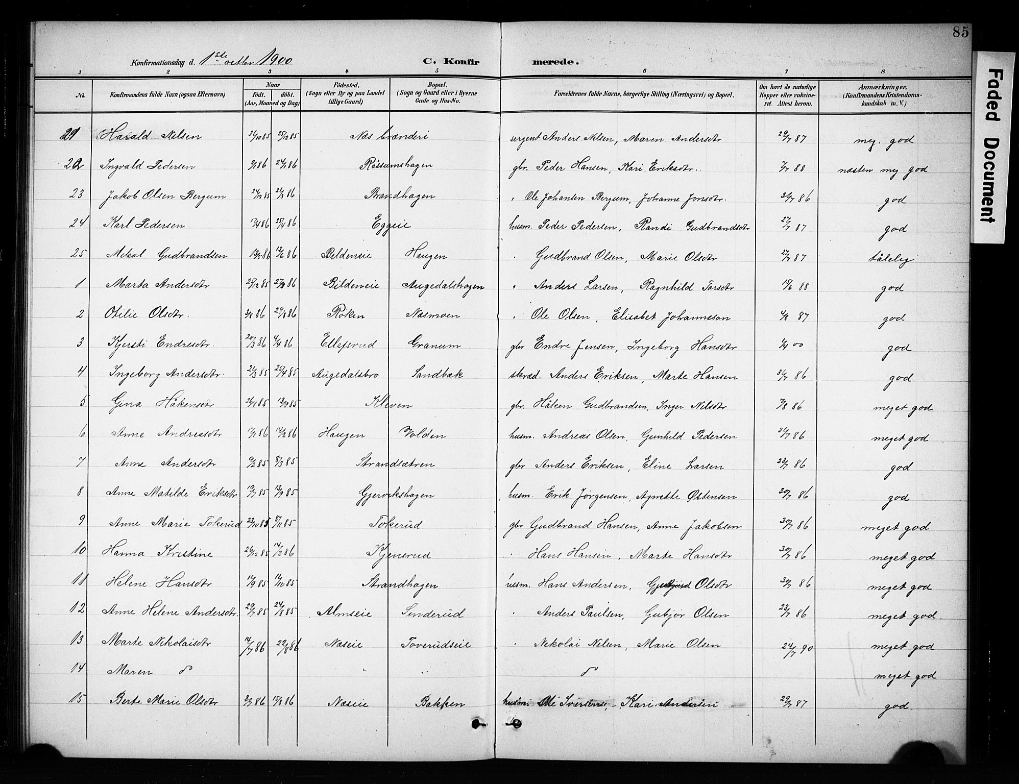 Brandbu prestekontor, SAH/PREST-114/H/Ha/Hab/L0005: Parish register (copy) no. 5, 1900-1913, p. 85