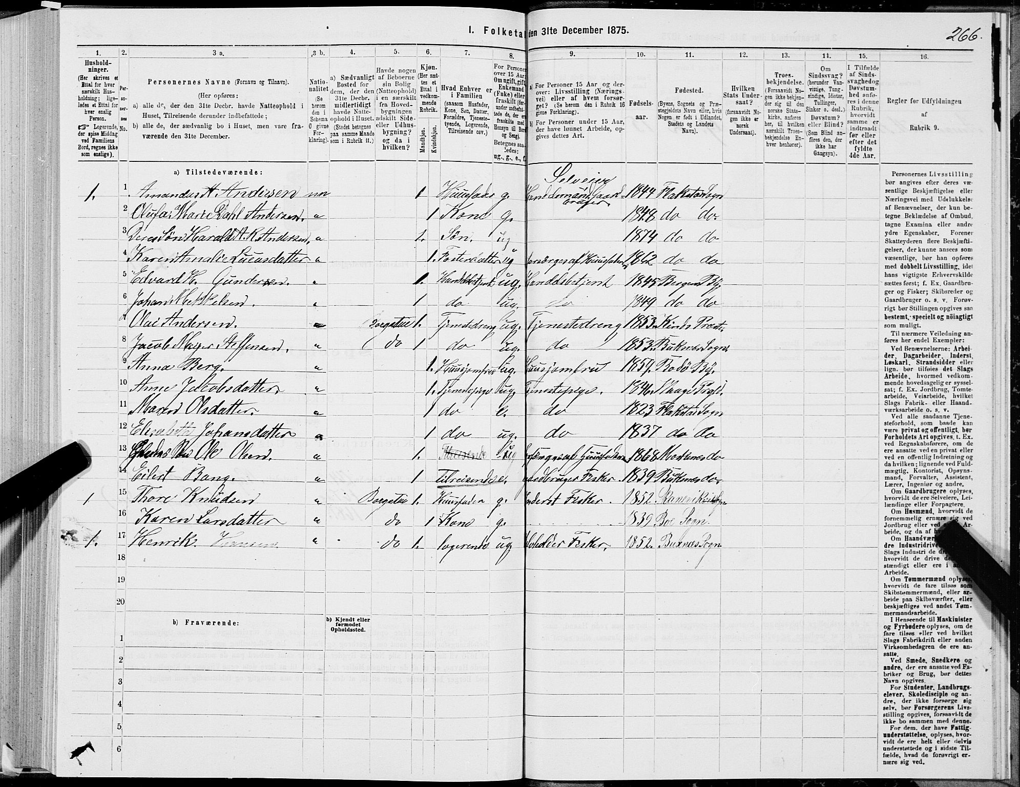 SAT, 1875 census for 1859P Flakstad, 1875, p. 1266