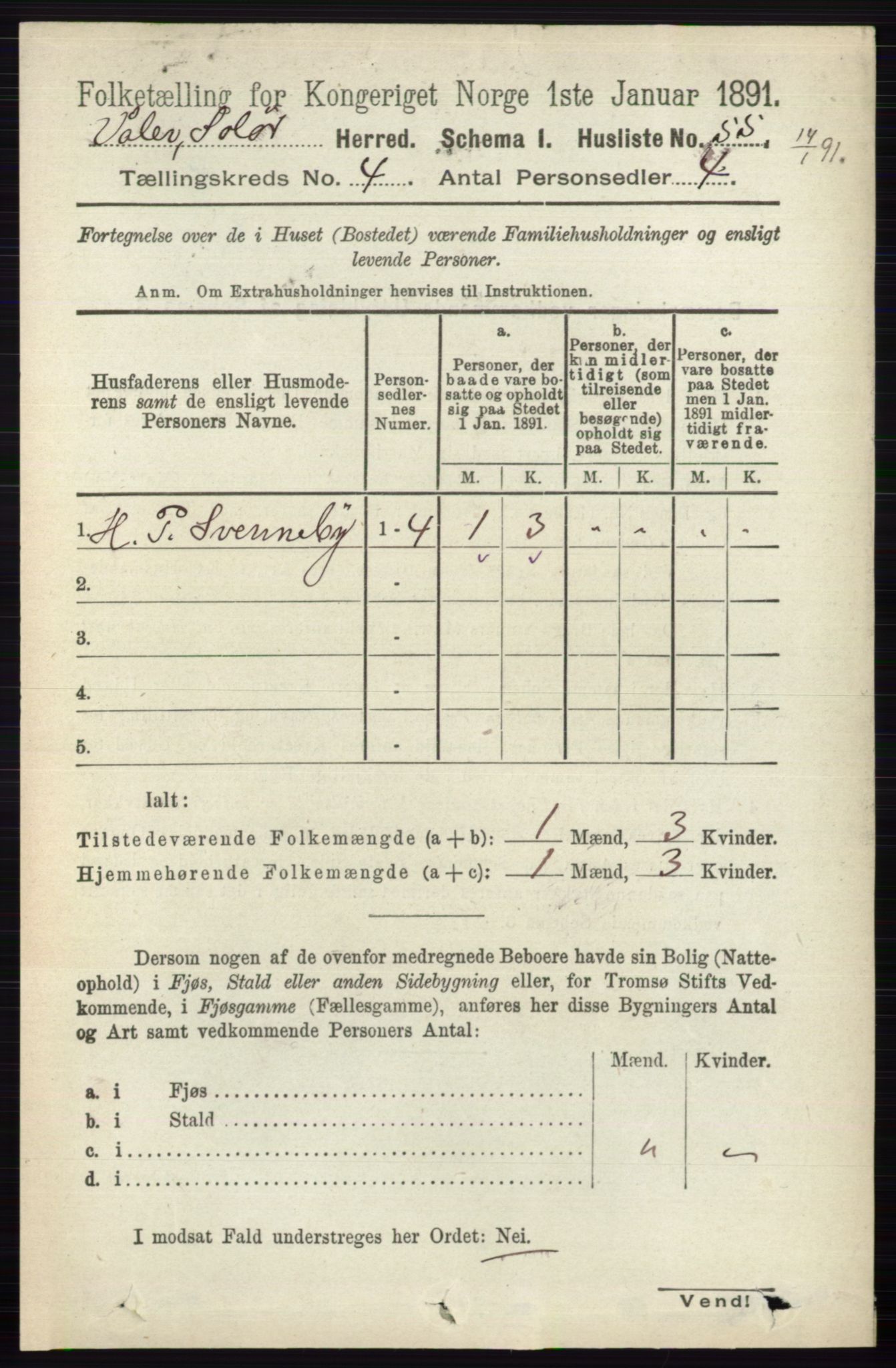 RA, 1891 census for 0426 Våler, 1891, p. 1460