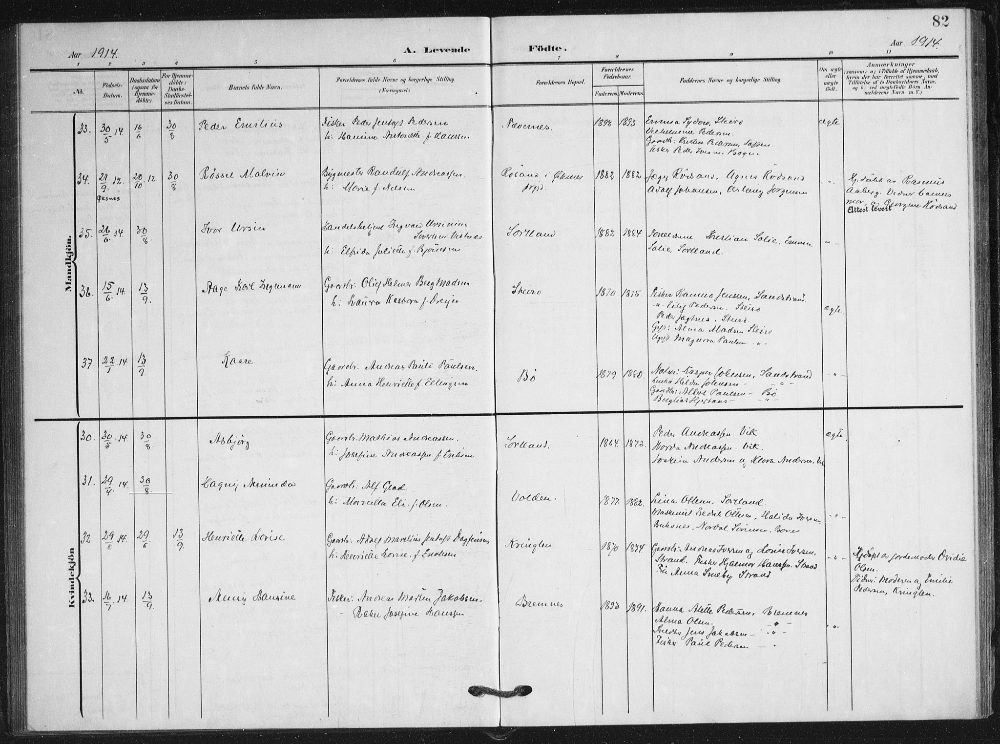 Ministerialprotokoller, klokkerbøker og fødselsregistre - Nordland, AV/SAT-A-1459/895/L1373: Parish register (official) no. 895A08, 1905-1915, p. 82