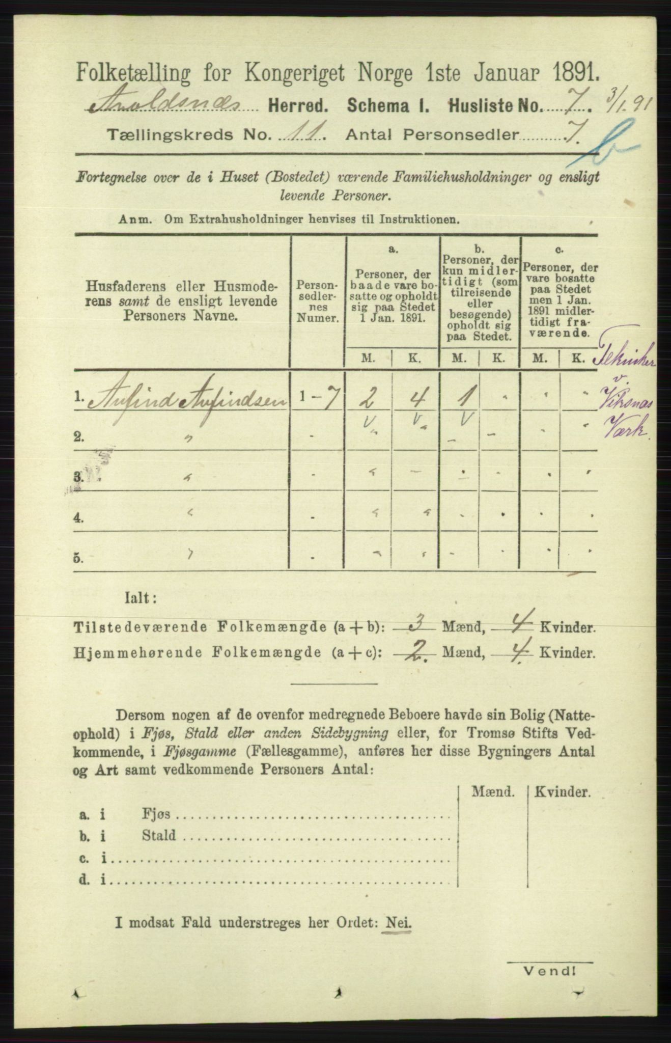 RA, 1891 census for 1147 Avaldsnes, 1891, p. 6172