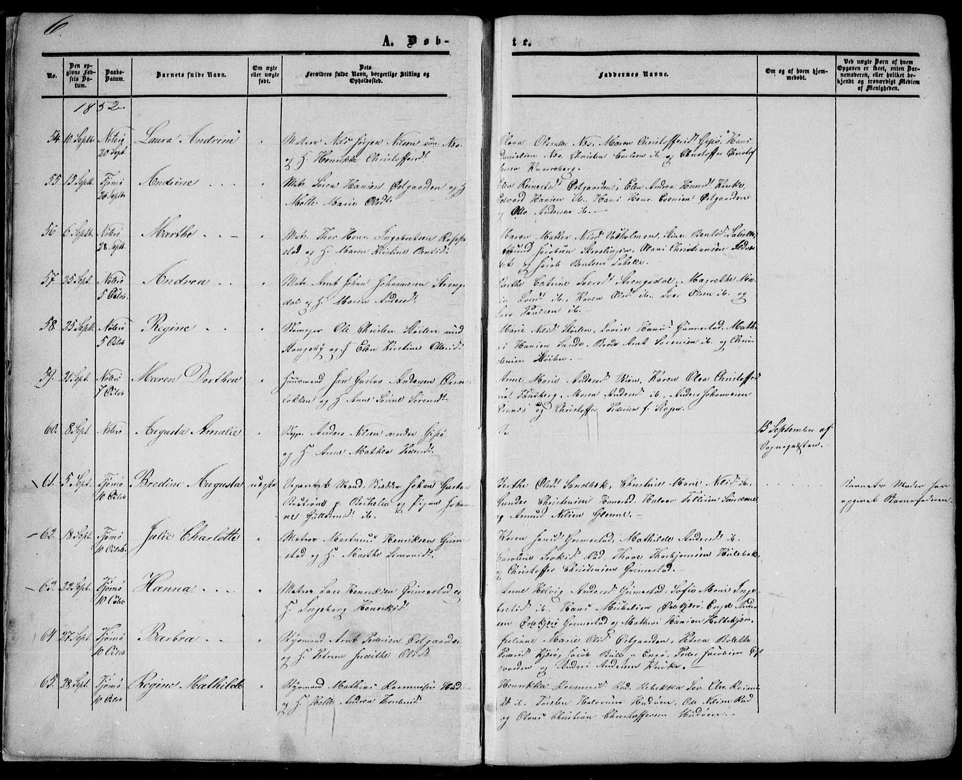 Nøtterøy kirkebøker, AV/SAKO-A-354/F/Fa/L0006: Parish register (official) no. I 6, 1852-1864, p. 6