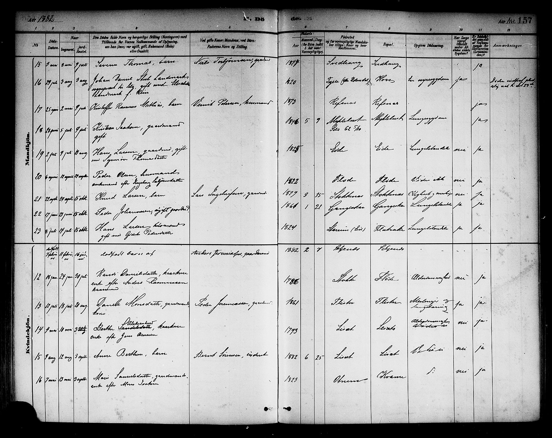 Selje sokneprestembete, AV/SAB-A-99938/H/Ha/Haa/Haab: Parish register (official) no. B 1, 1881-1890, p. 157