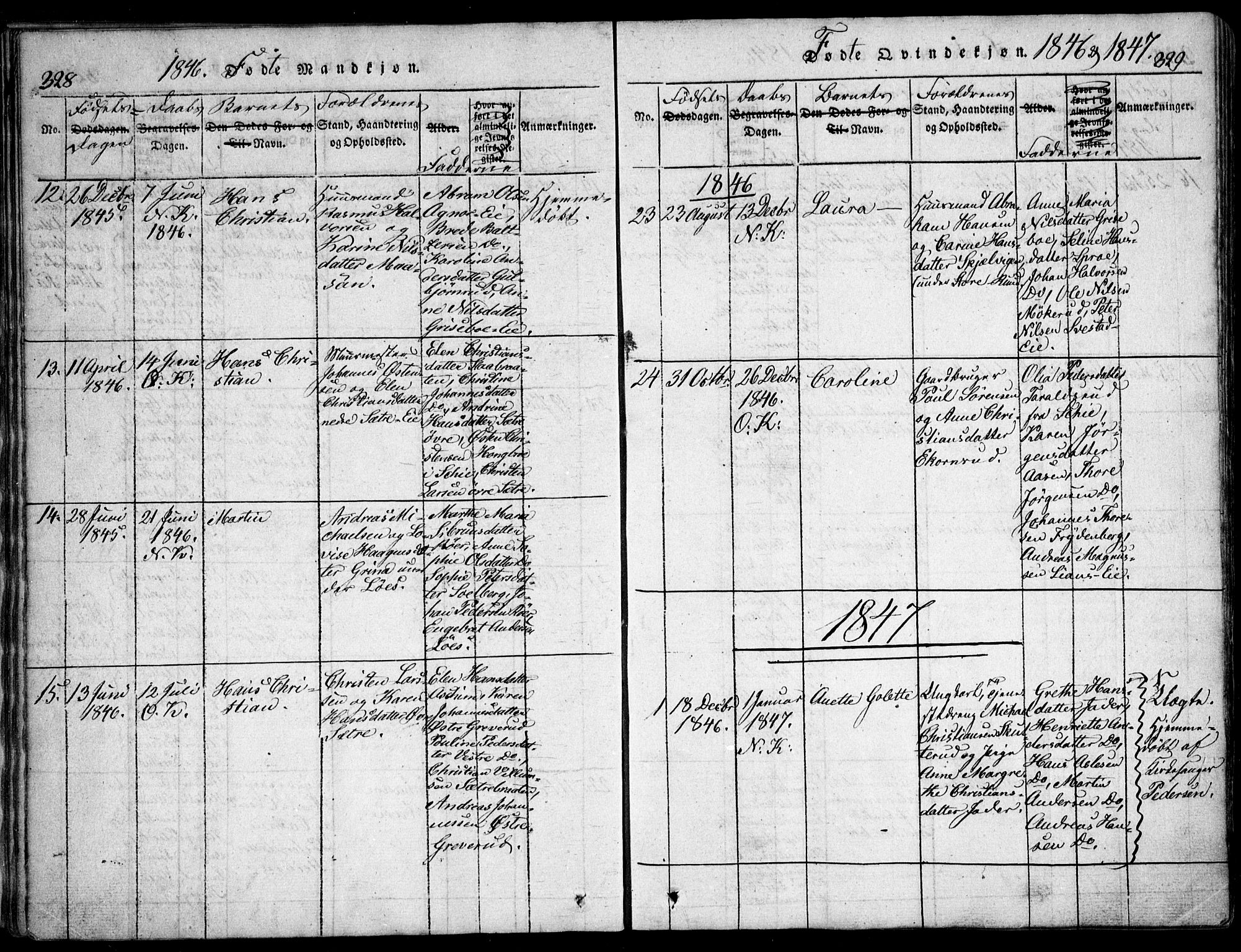 Nesodden prestekontor Kirkebøker, AV/SAO-A-10013/G/Ga/L0001: Parish register (copy) no. I 1, 1814-1847, p. 328-329