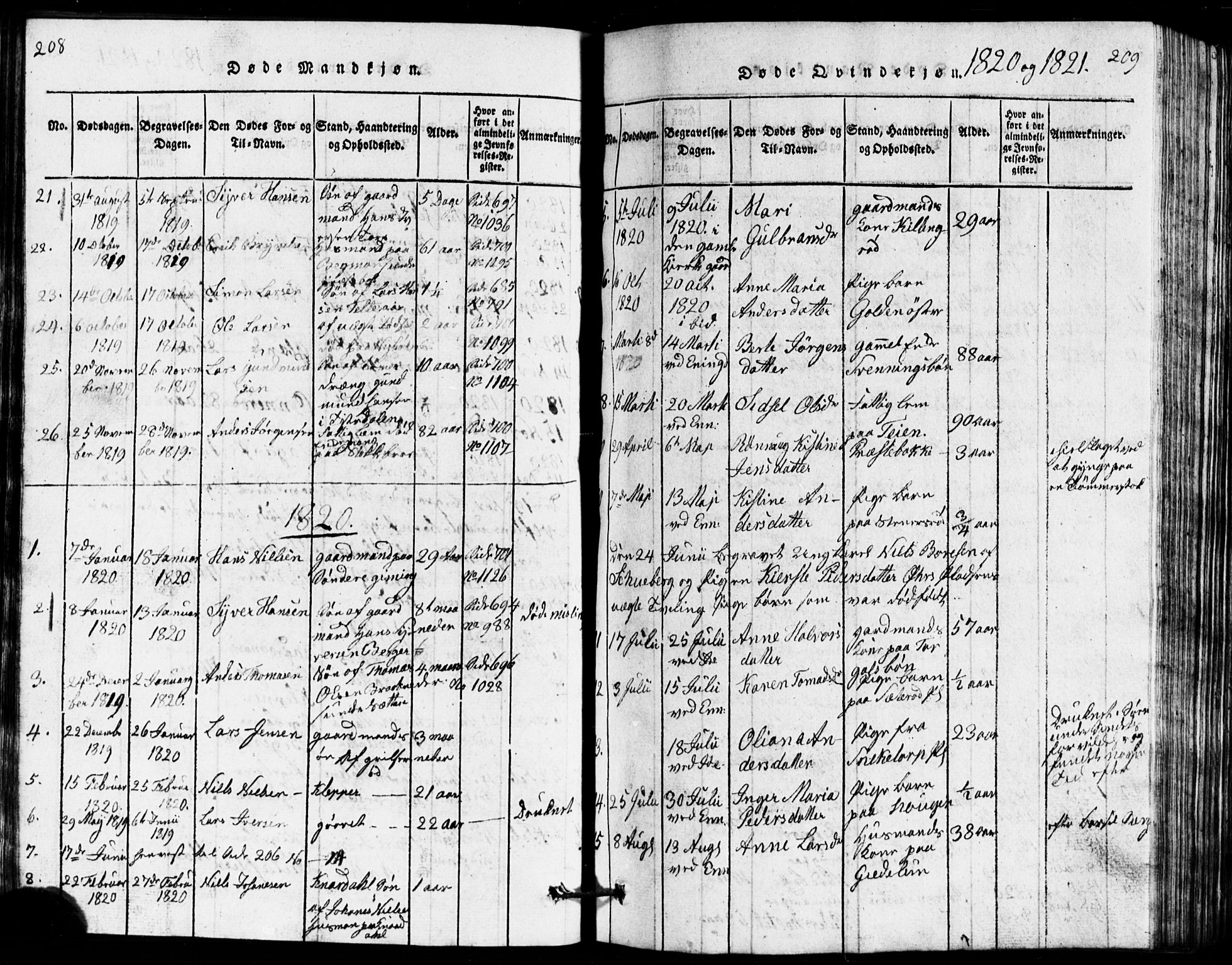 Idd prestekontor Kirkebøker, AV/SAO-A-10911/G/Ga/L0001: Parish register (copy) no. I 1, 1815-1826, p. 208-209