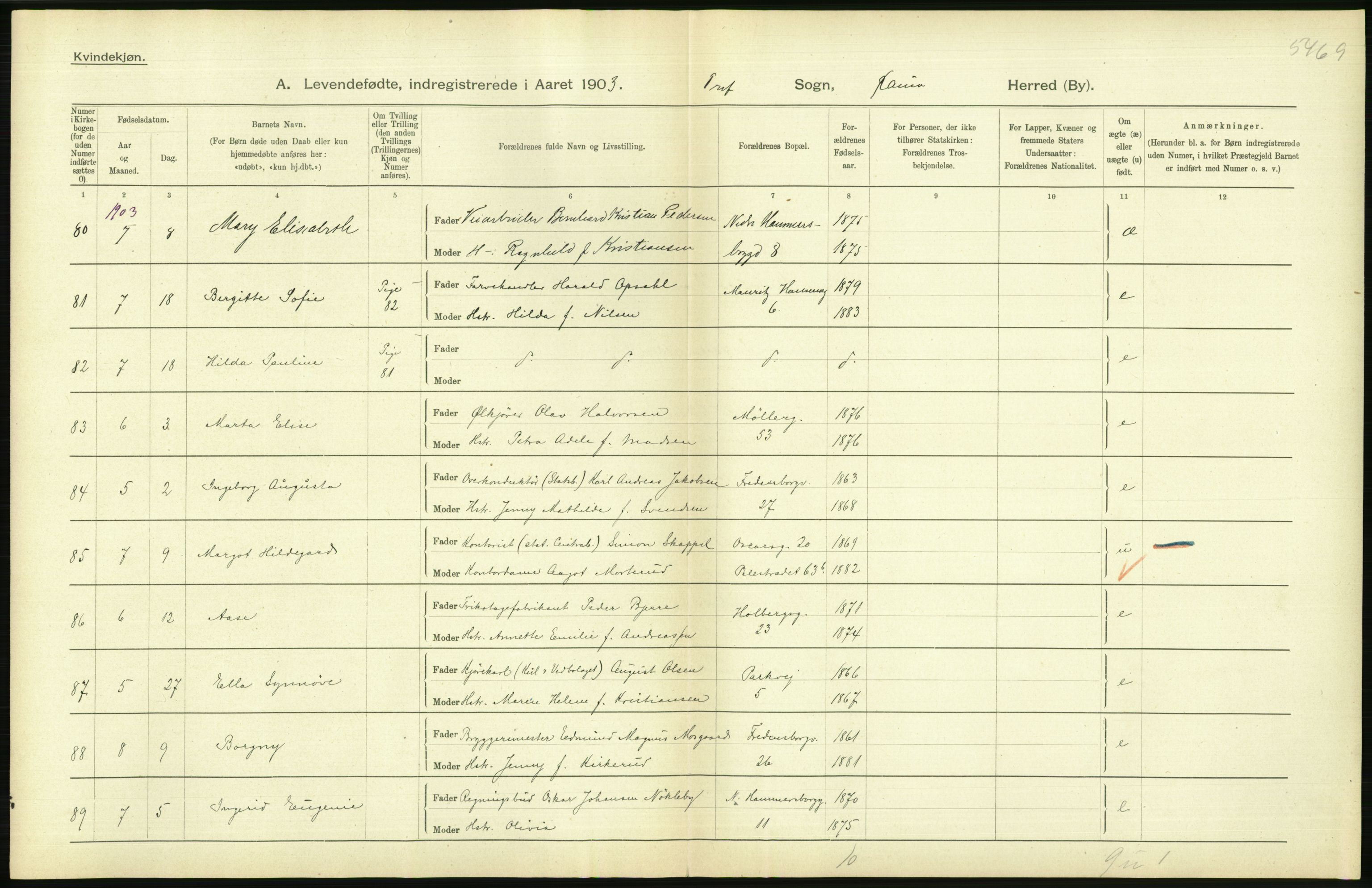 Statistisk sentralbyrå, Sosiodemografiske emner, Befolkning, AV/RA-S-2228/D/Df/Dfa/Dfaa/L0003: Kristiania: Fødte, 1903, p. 238