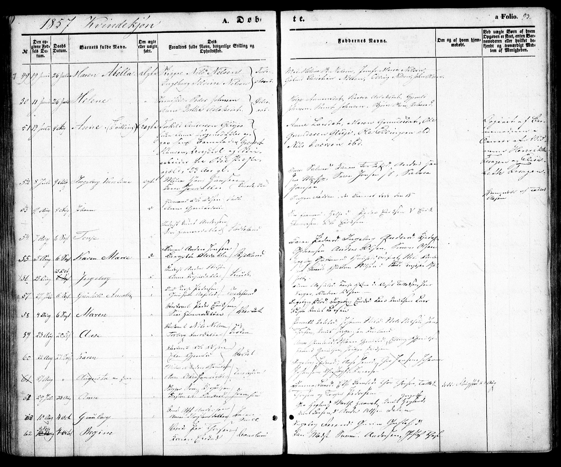 Holt sokneprestkontor, AV/SAK-1111-0021/F/Fa/L0008: Parish register (official) no. A 8, 1849-1860, p. 93