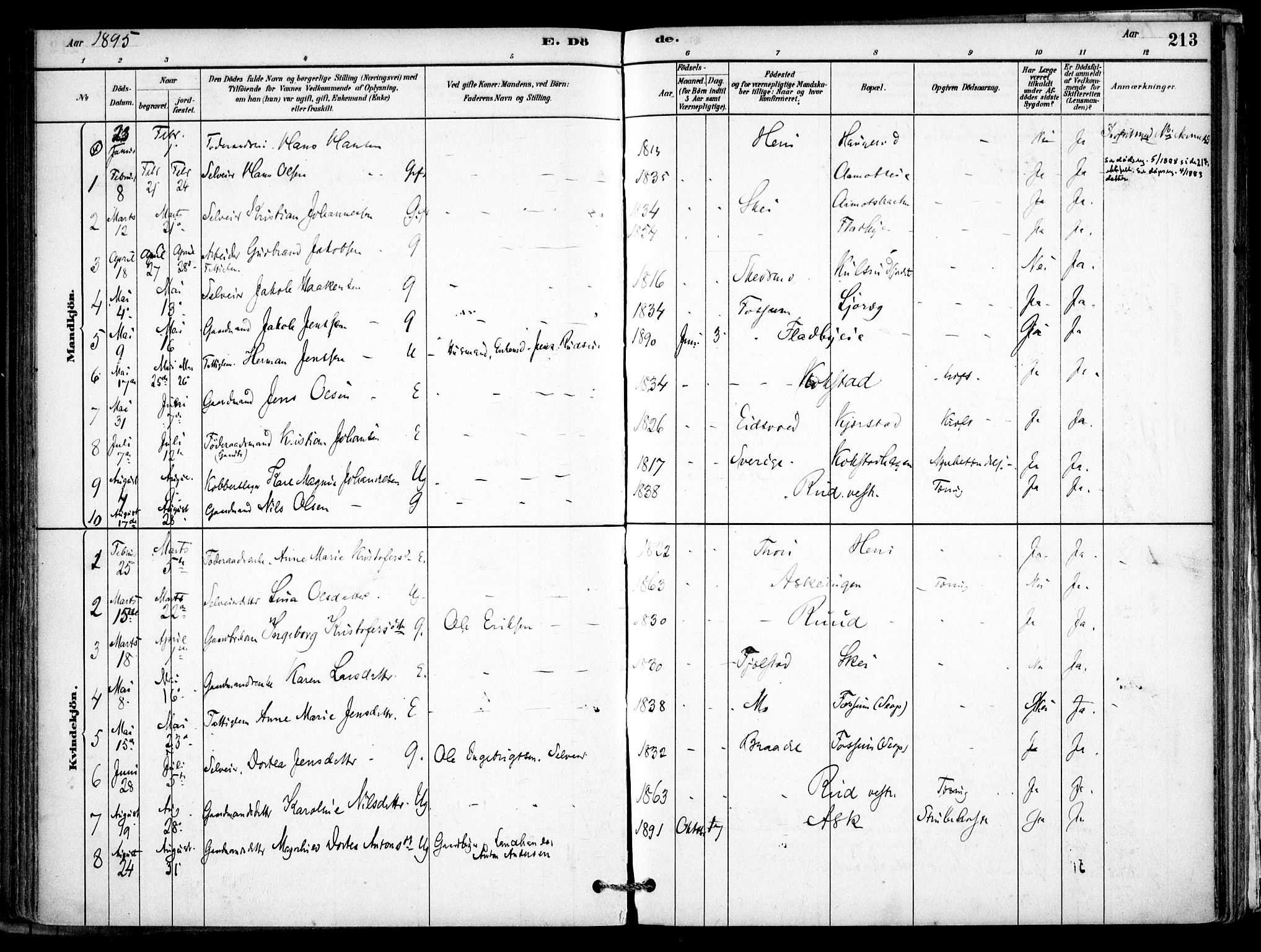 Gjerdrum prestekontor Kirkebøker, SAO/A-10412b/F/Fb/L0001: Parish register (official) no. II 1, 1881-1921, p. 213