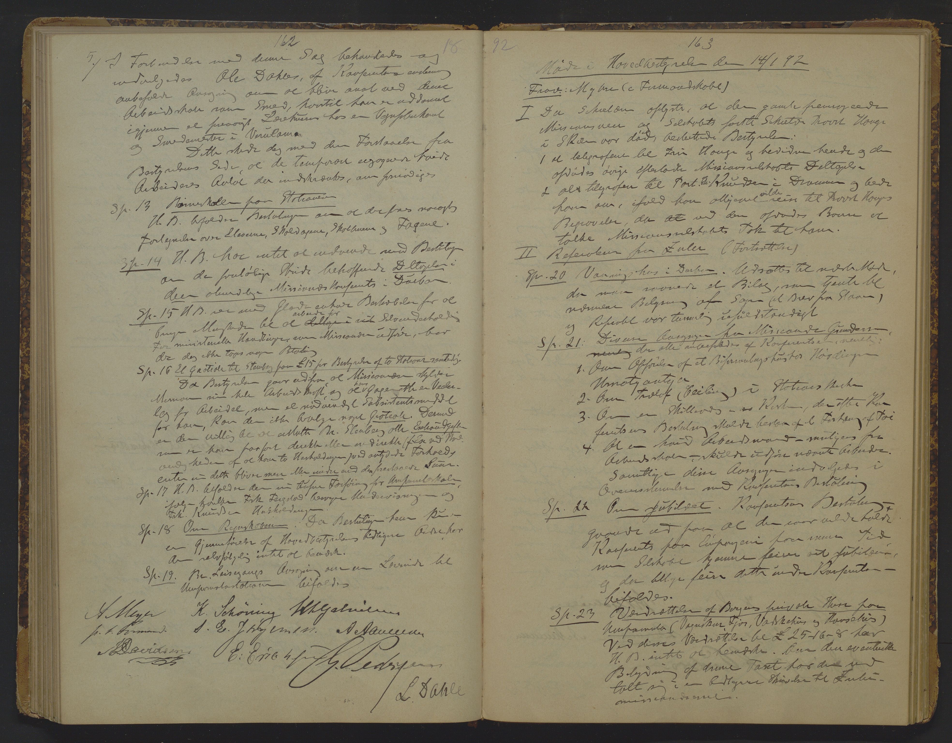 Det Norske Misjonsselskap - hovedadministrasjonen, VID/MA-A-1045/D/Da/Daa/L0012: Styreprotokoll nr. VII, 12. august 1889 - 1. februar 1893, 1889-1893, p. 162-163