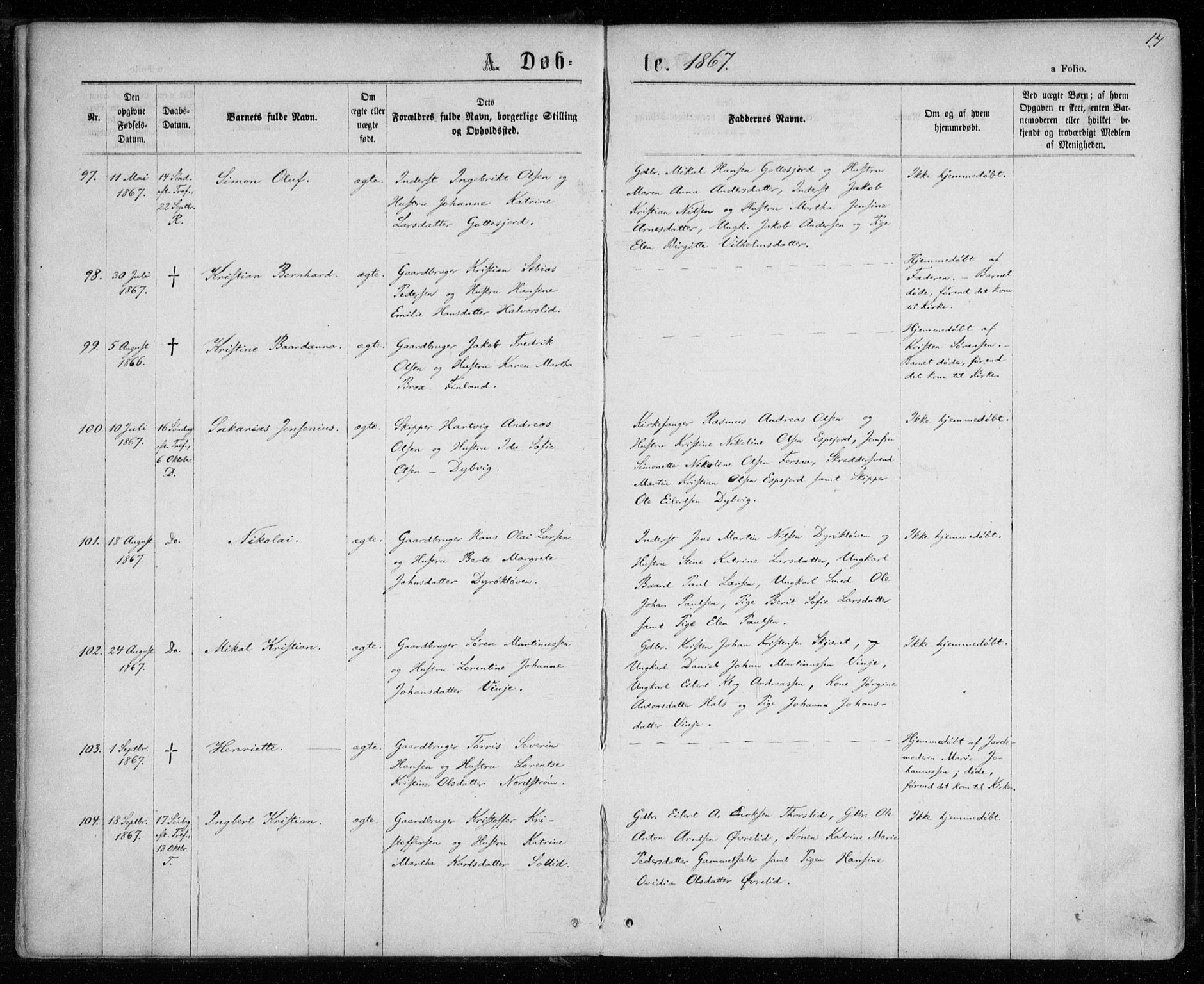 Tranøy sokneprestkontor, SATØ/S-1313/I/Ia/Iaa/L0008kirke: Parish register (official) no. 8, 1867-1877, p. 14