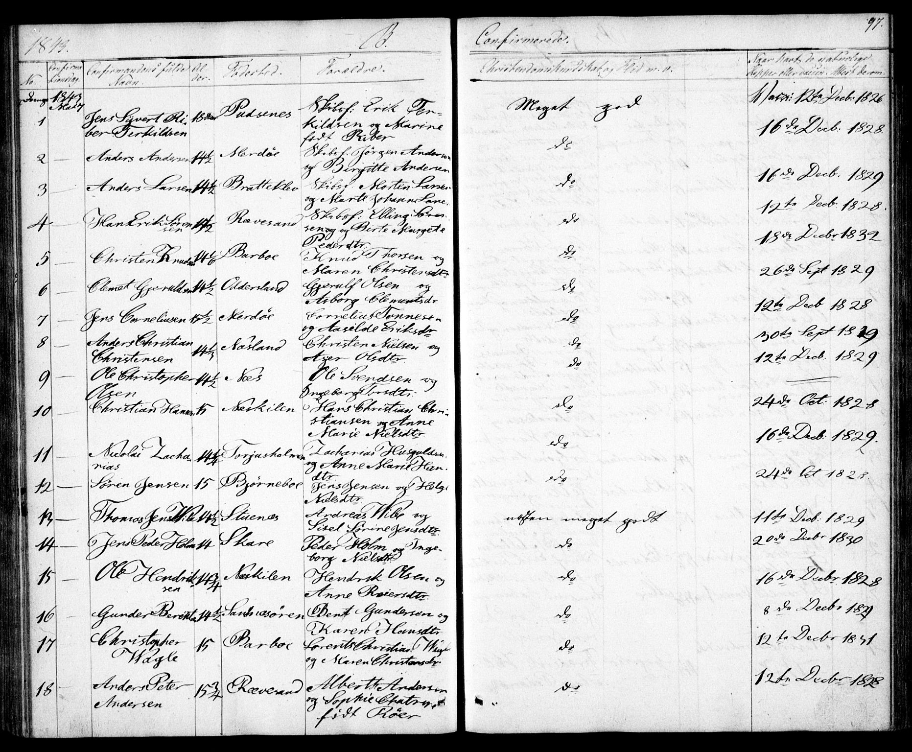 Tromøy sokneprestkontor, SAK/1111-0041/F/Fb/L0001: Parish register (copy) no. B 1, 1843-1850, p. 97