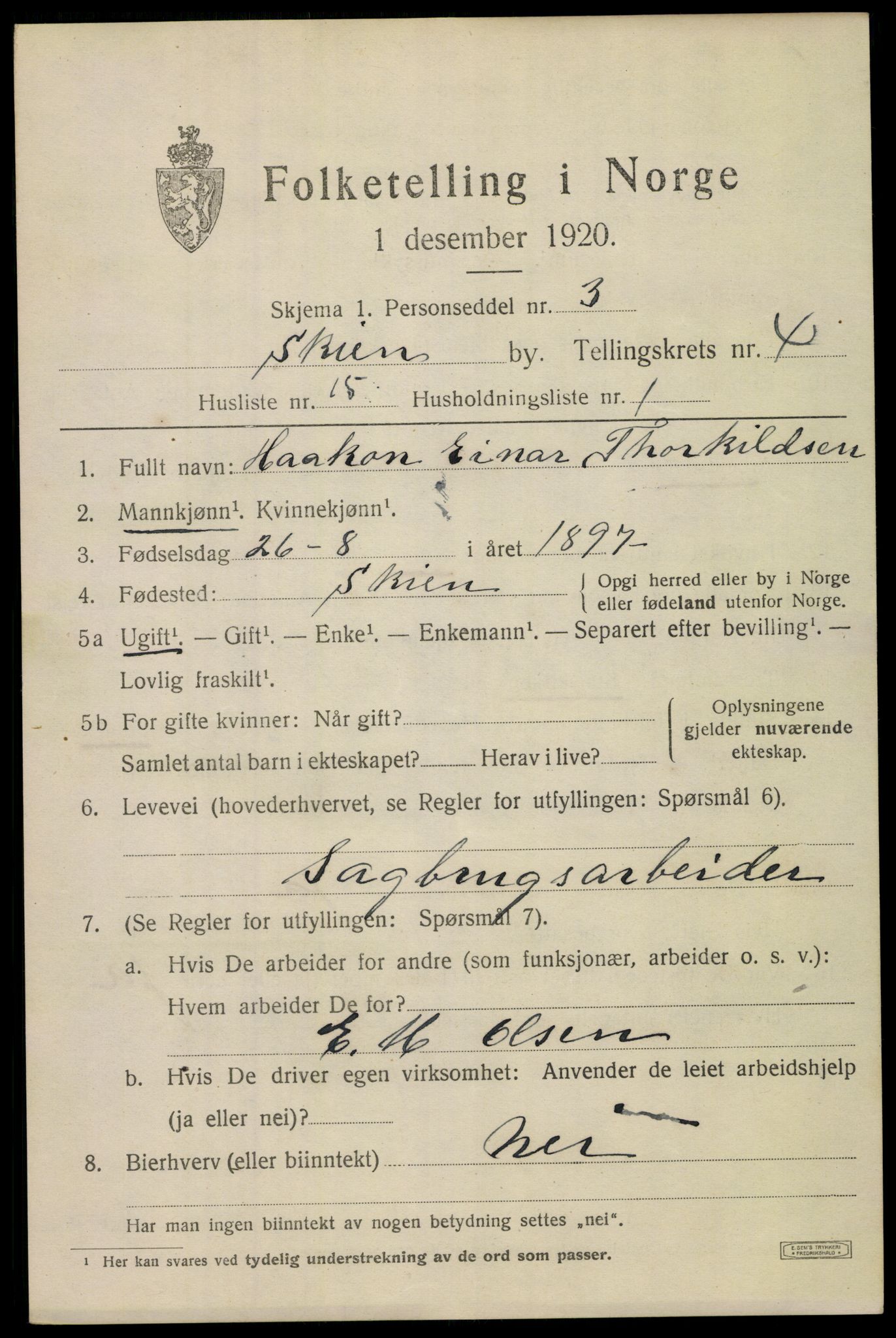 SAKO, 1920 census for Skien, 1920, p. 16866
