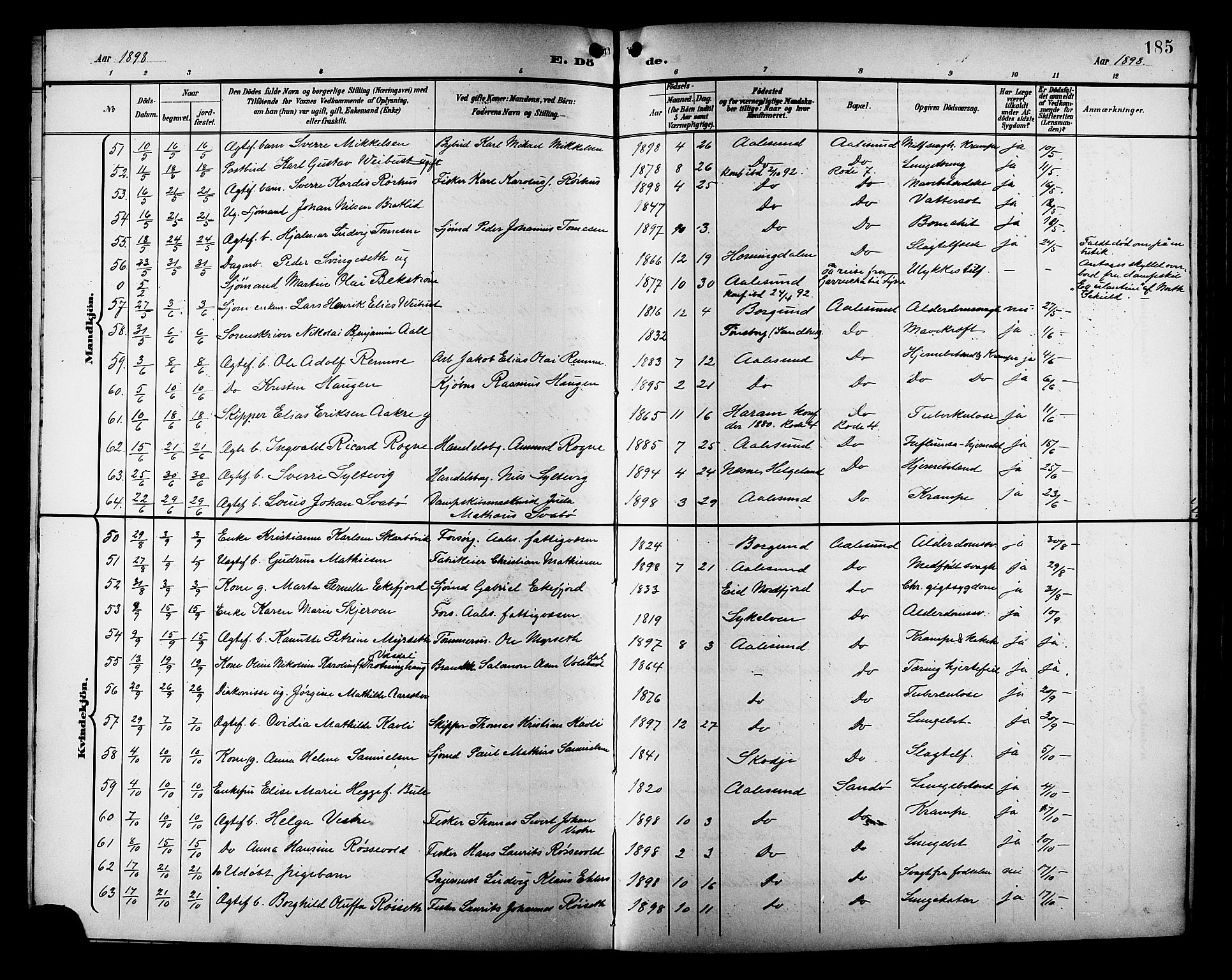 Ministerialprotokoller, klokkerbøker og fødselsregistre - Møre og Romsdal, AV/SAT-A-1454/529/L0469: Parish register (copy) no. 529C06, 1898-1906, p. 185