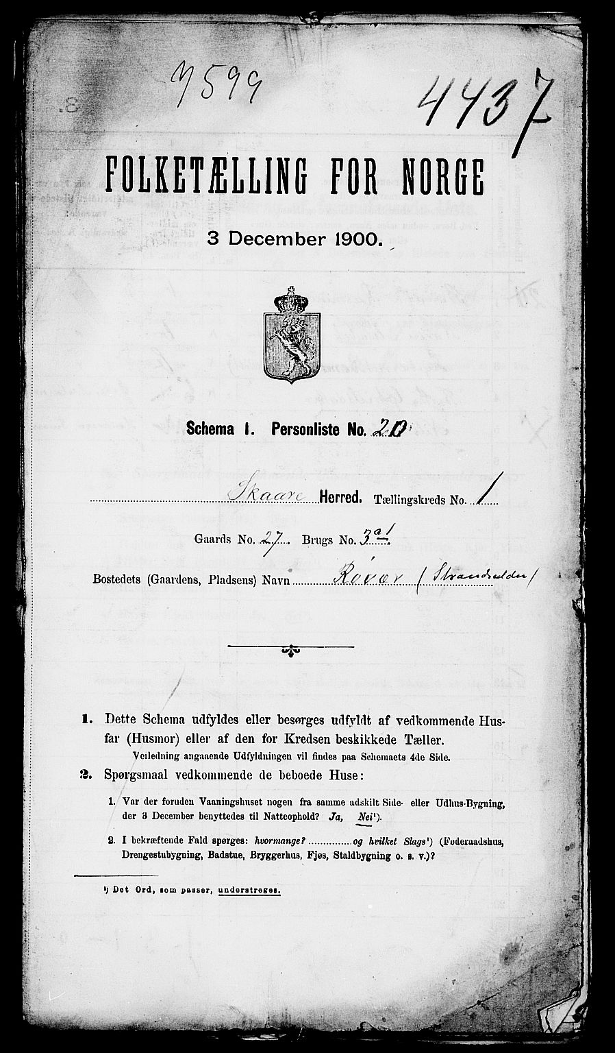 SAST, 1900 census for Skåre, 1900, p. 30