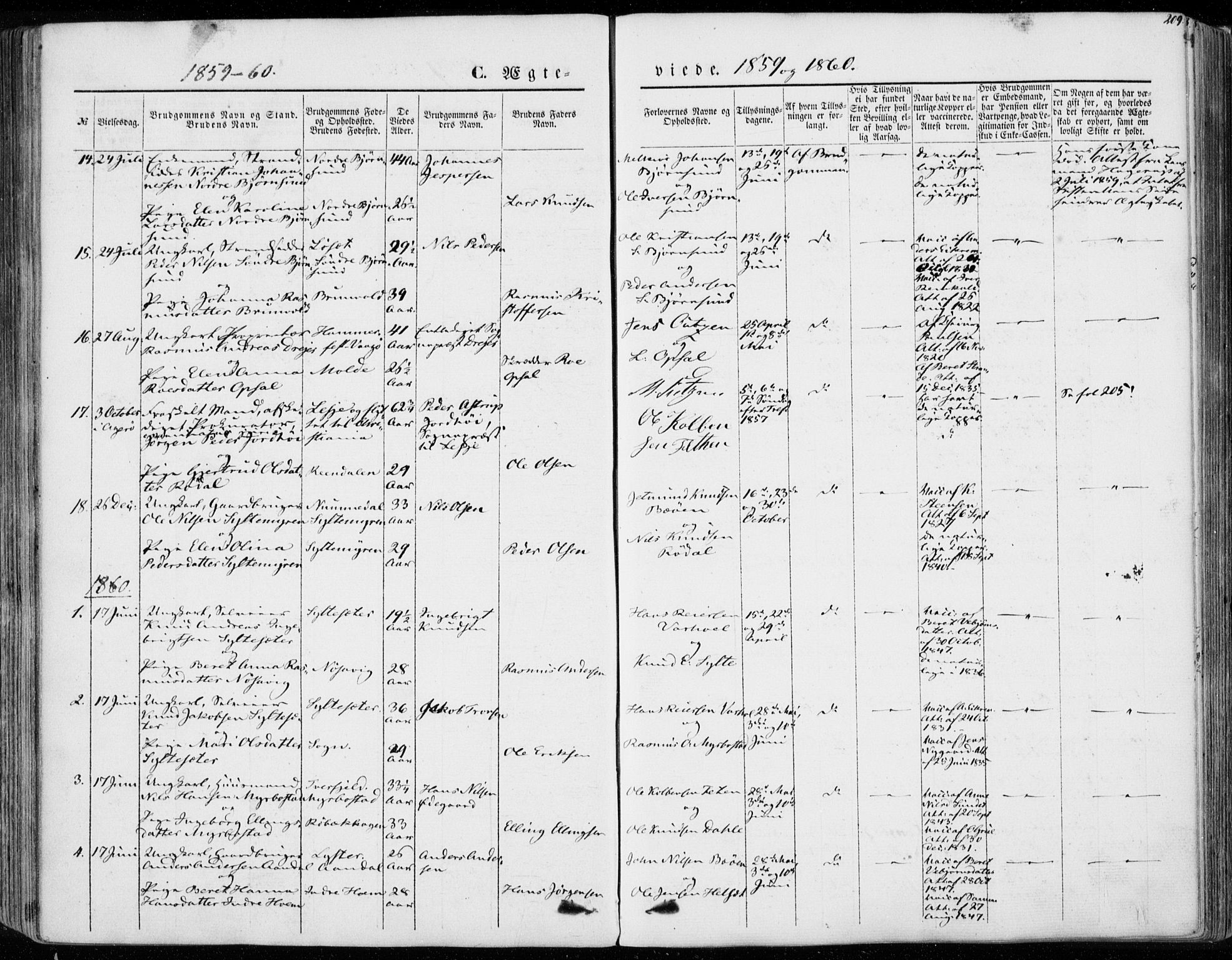 Ministerialprotokoller, klokkerbøker og fødselsregistre - Møre og Romsdal, SAT/A-1454/565/L0748: Parish register (official) no. 565A02, 1845-1872, p. 209