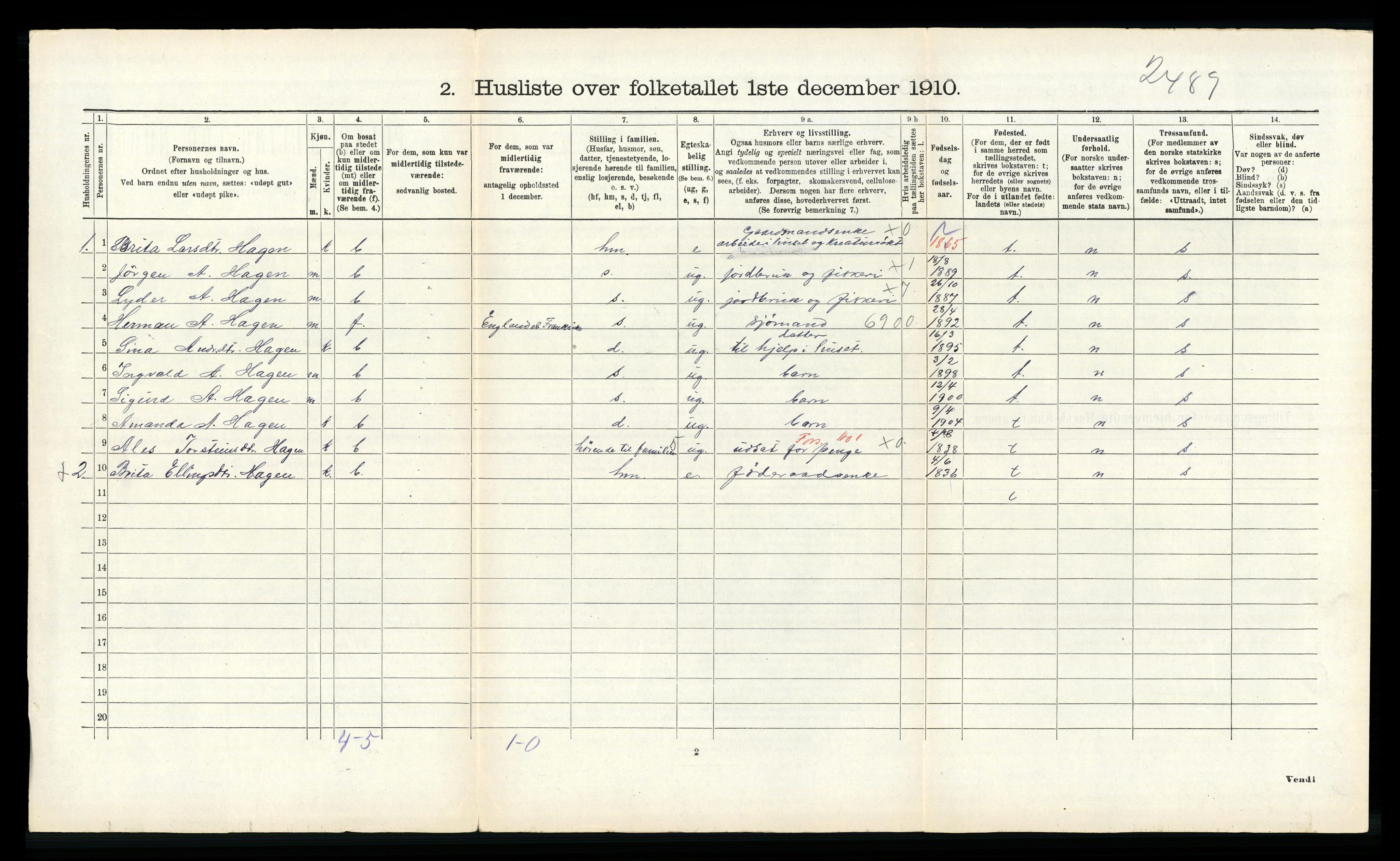 RA, 1910 census for Solund, 1910, p. 550