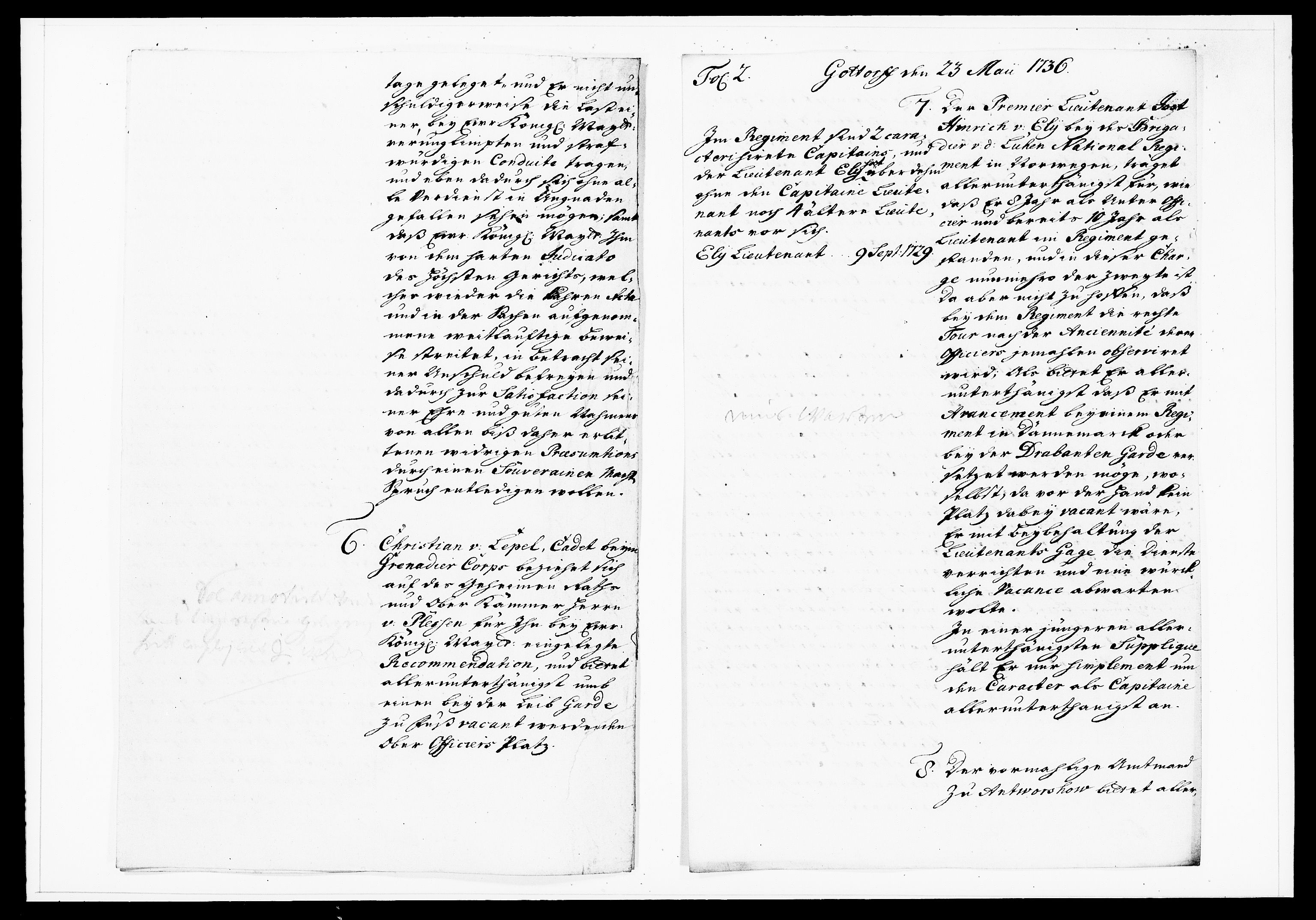 Krigskollegiet, Krigskancelliet, DRA/A-0006/-/1130-1137: Refererede sager, 1736, p. 185