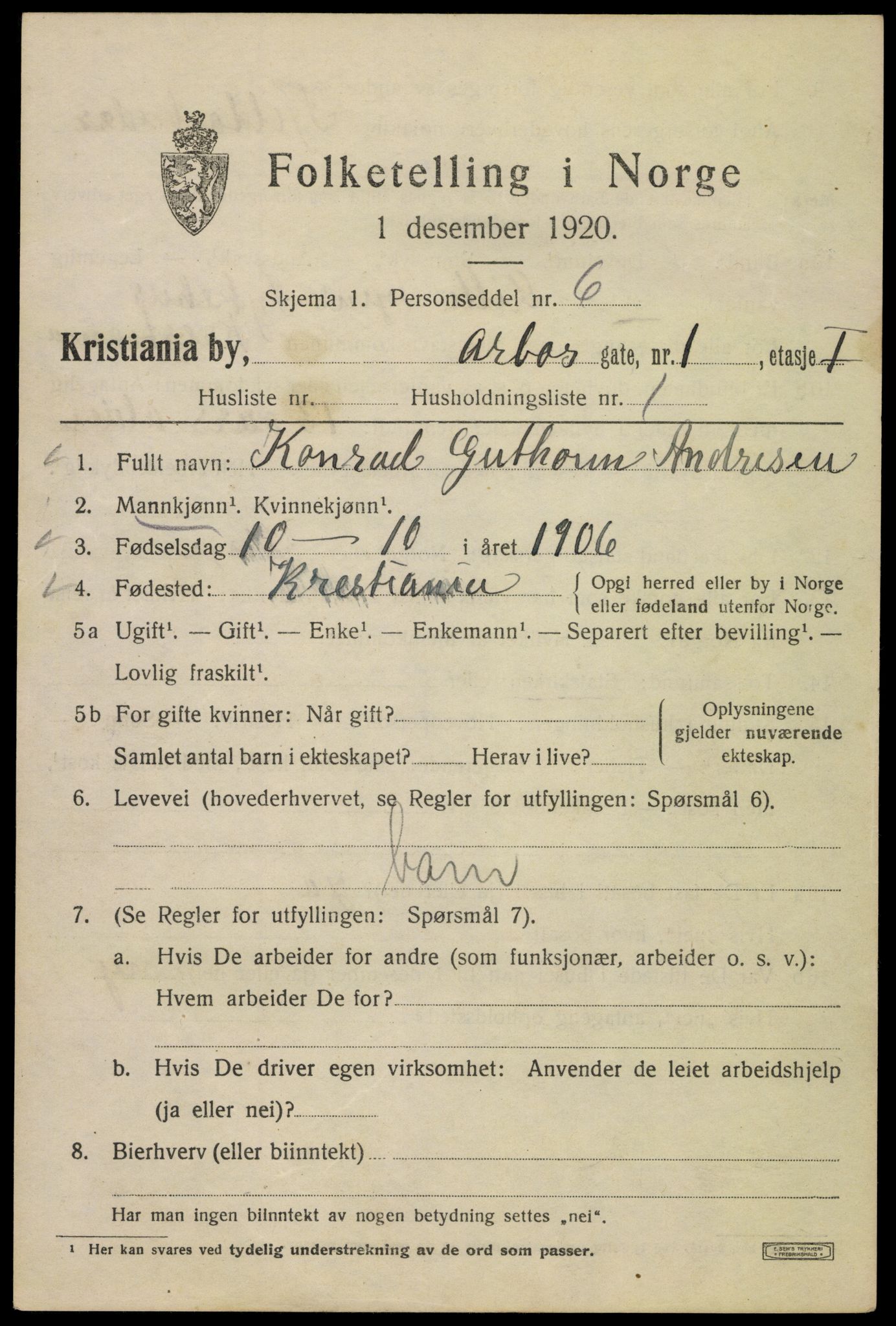 SAO, 1920 census for Kristiania, 1920, p. 142689