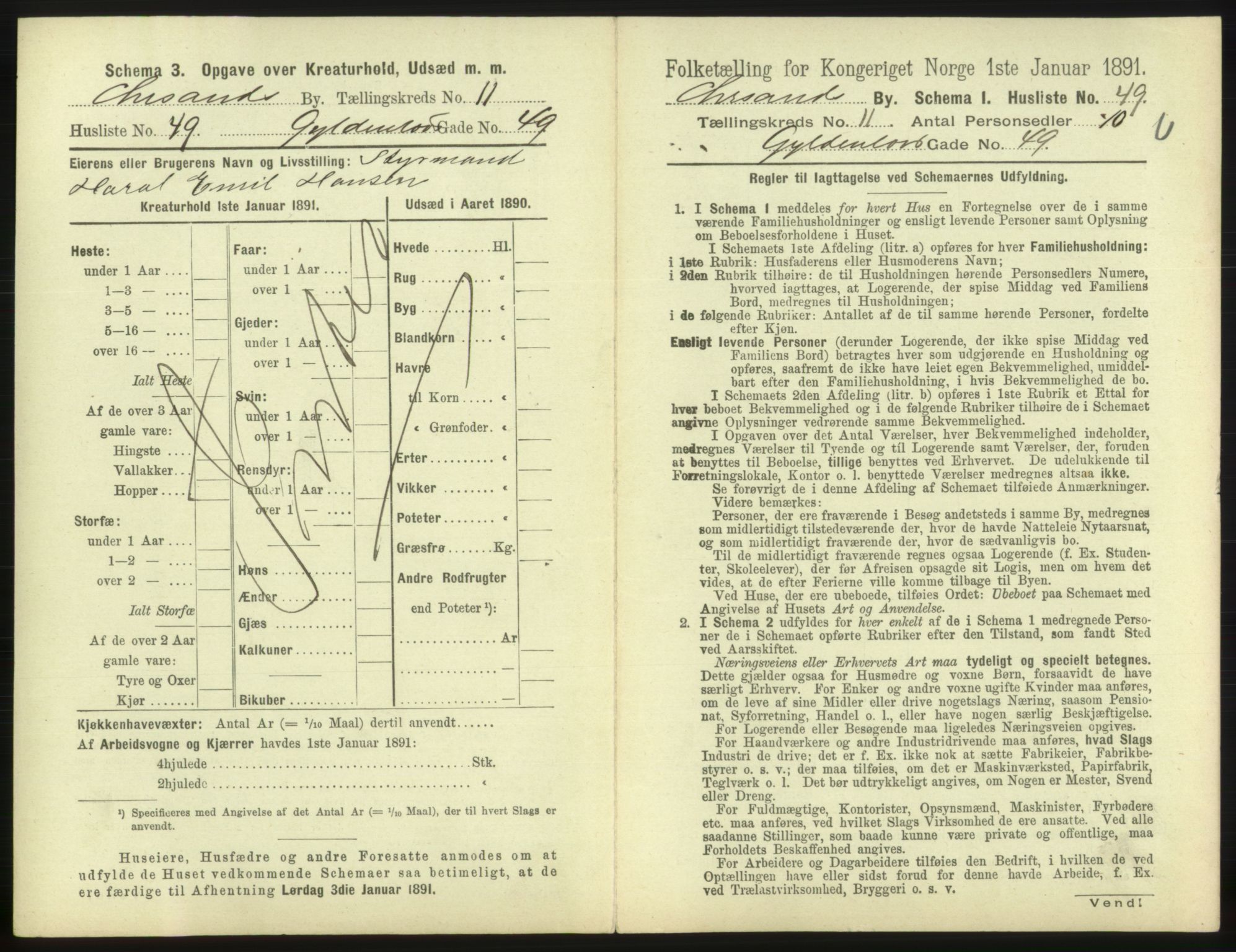 RA, 1891 census for 1001 Kristiansand, 1891, p. 840