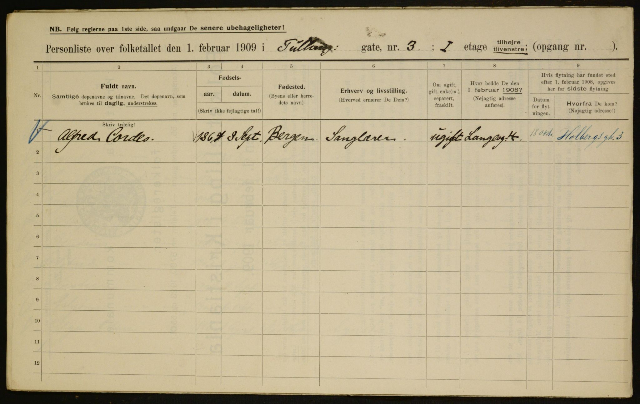 OBA, Municipal Census 1909 for Kristiania, 1909, p. 106395