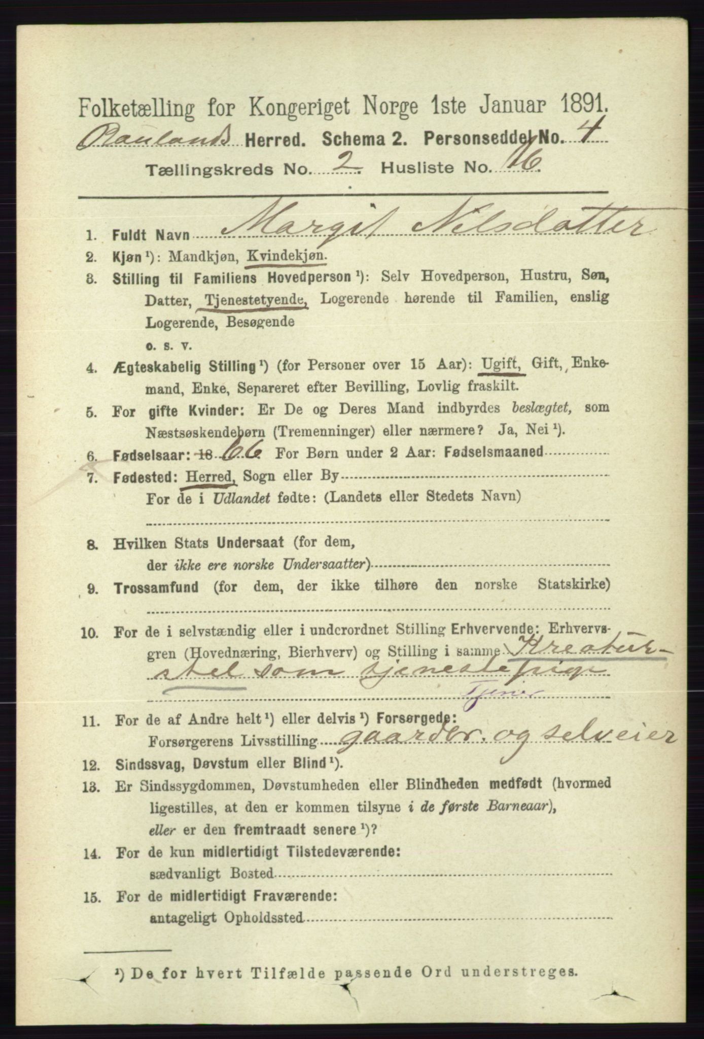 RA, 1891 census for 0835 Rauland, 1891, p. 357