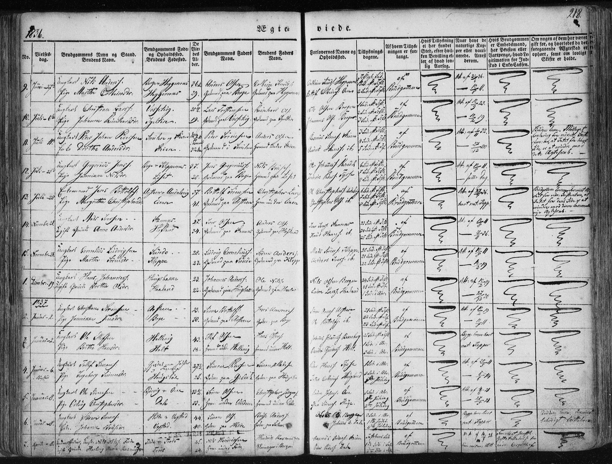 Fjaler sokneprestembete, SAB/A-79801/H/Haa/Haaa/L0006: Parish register (official) no. A 6, 1835-1884, p. 218