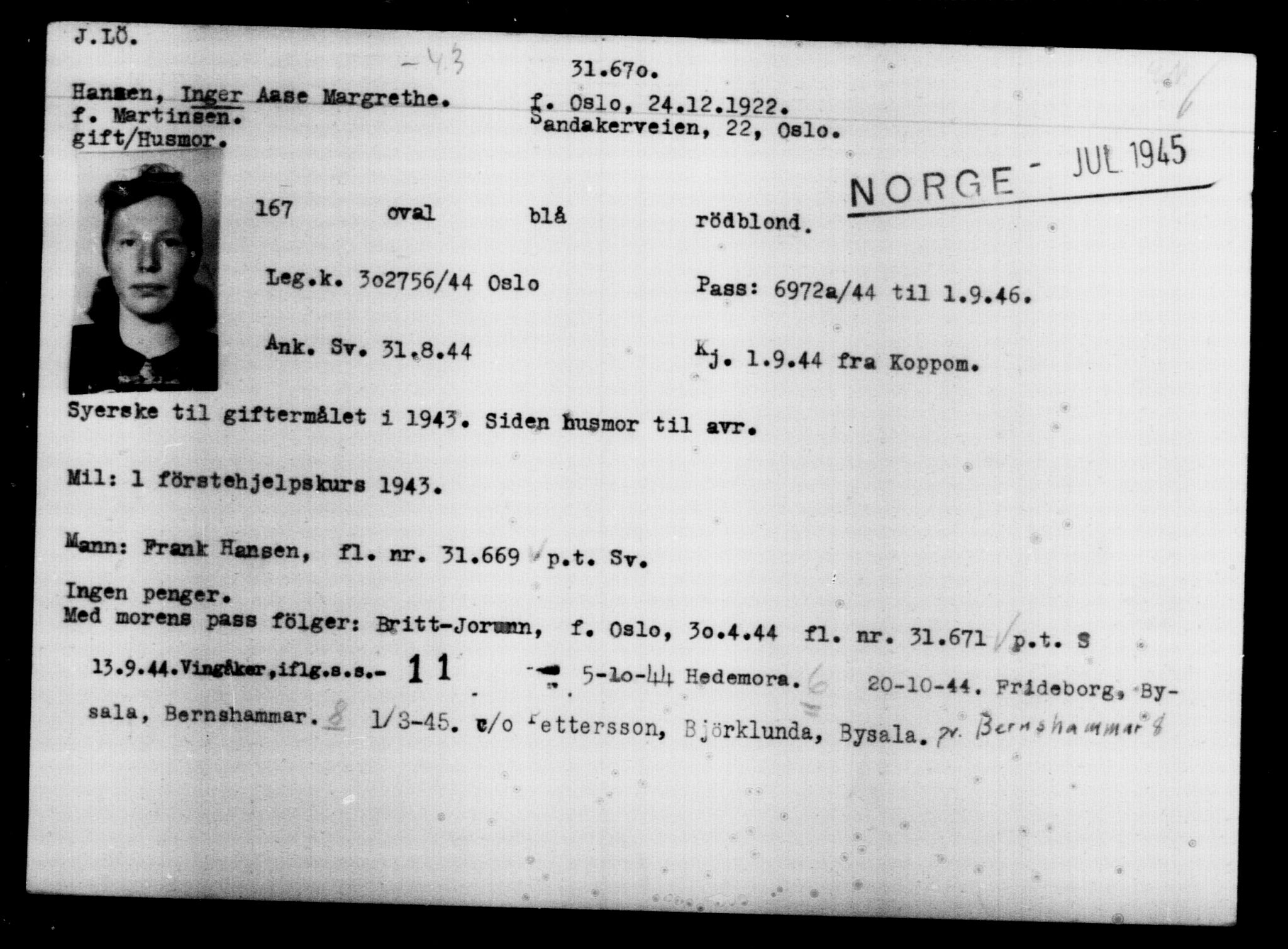 Utenriksstasjonene, Legasjonen i Stockholm, Flyktningkontoret, AV/RA-S-6753/V/Va/L0013: Kjesäterkartoteket, flyktninger med registreringsnr. 31500-34731, 1940-1945, p. 185