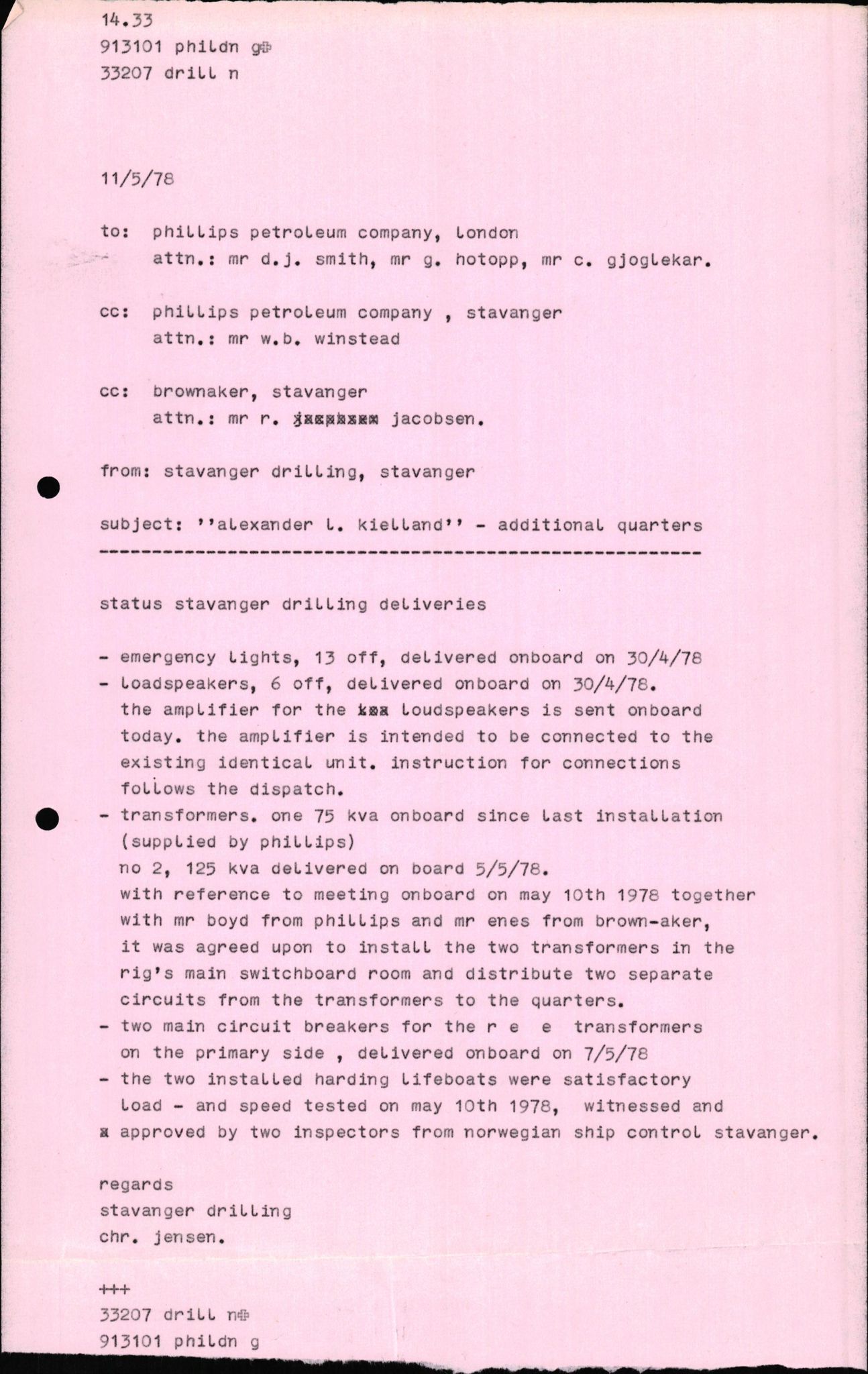 Pa 1503 - Stavanger Drilling AS, AV/SAST-A-101906/2/E/Eb/Eba/L0010: Sak og korrespondanse, 1977-1981