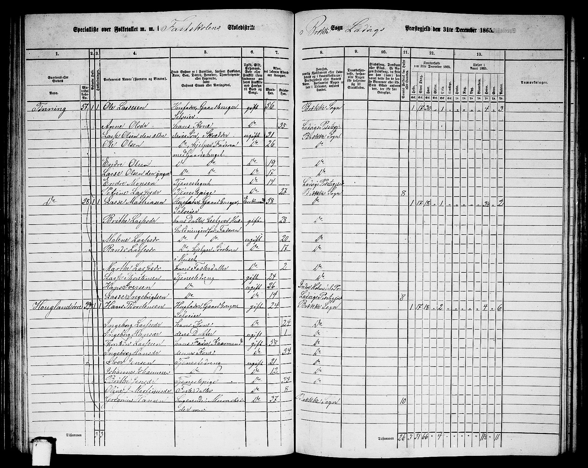 RA, 1865 census for Lavik, 1865, p. 100