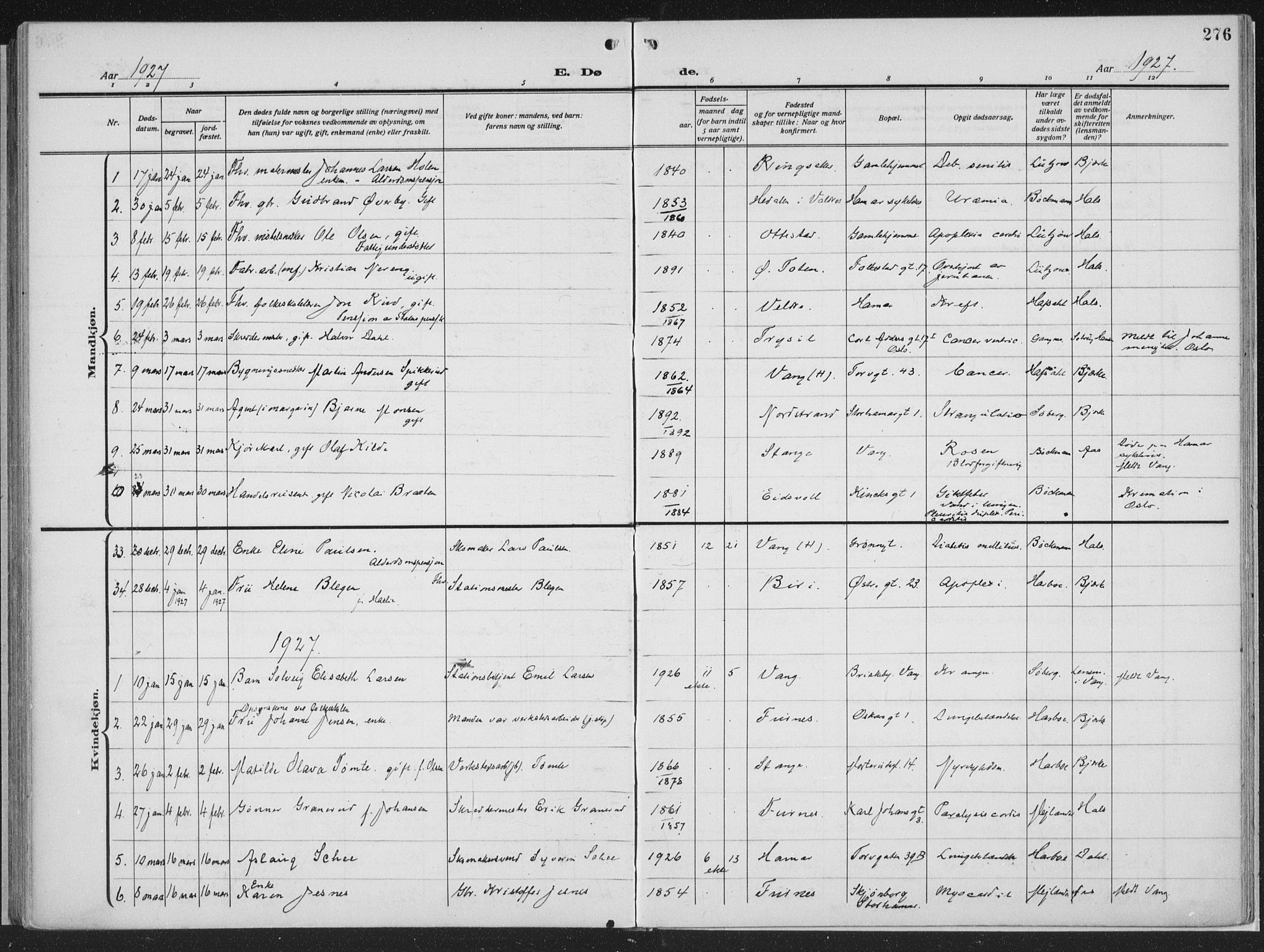 Hamar prestekontor, AV/SAH-DOMPH-002/H/Ha/Haa/L0002: Parish register (official) no. 2, 1915-1936, p. 276