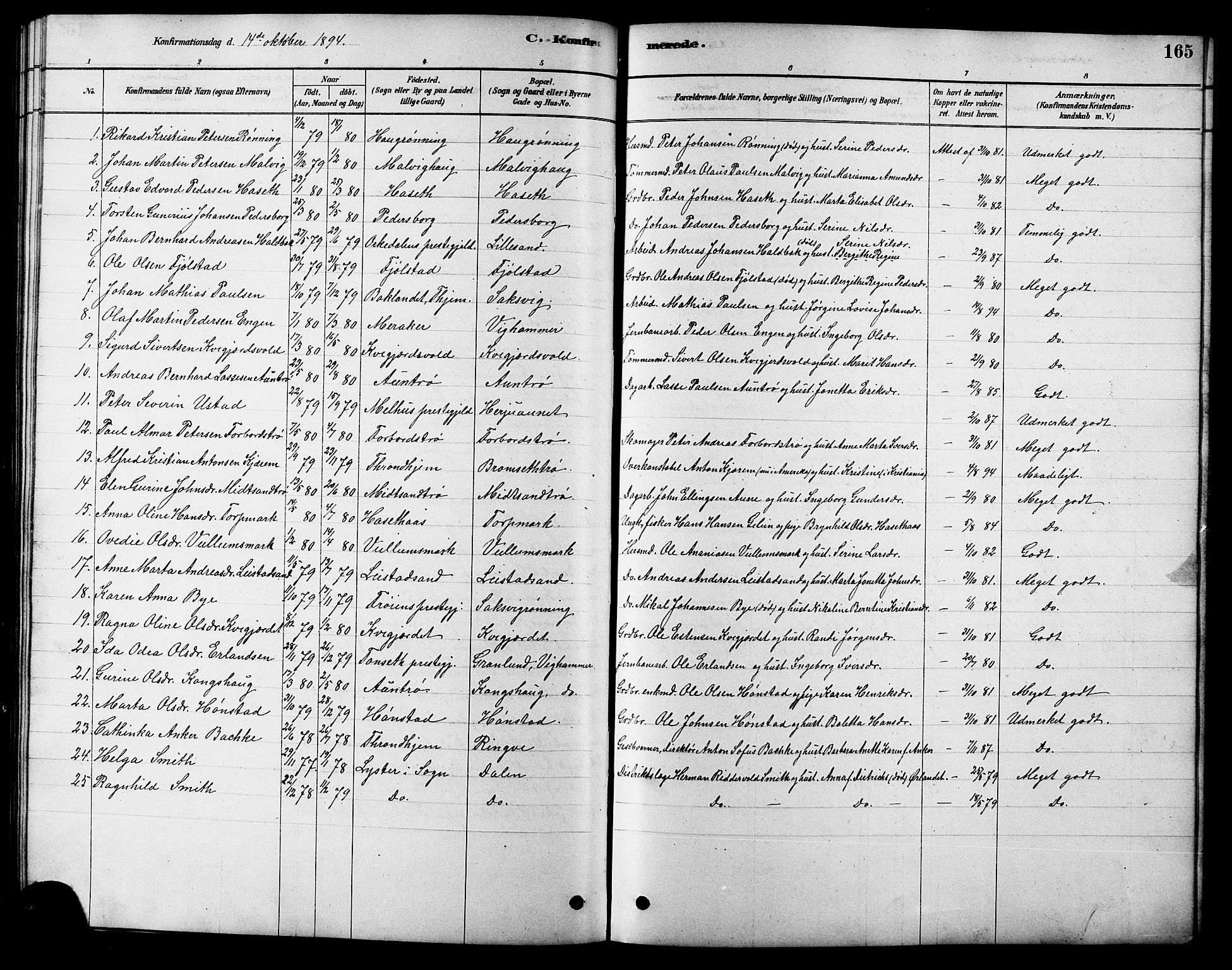 Ministerialprotokoller, klokkerbøker og fødselsregistre - Sør-Trøndelag, SAT/A-1456/616/L0423: Parish register (copy) no. 616C06, 1878-1903, p. 165
