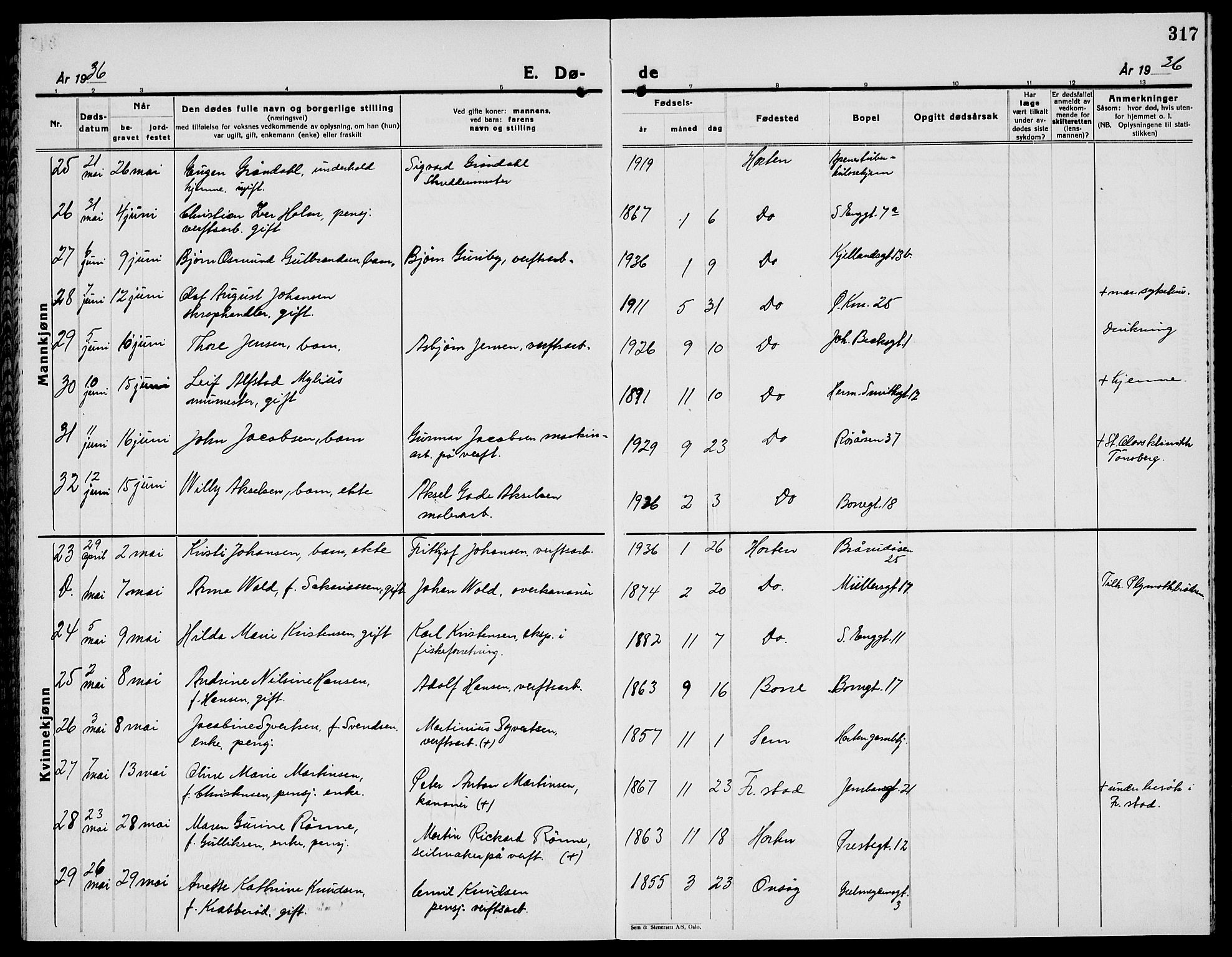 Horten kirkebøker, AV/SAKO-A-348/G/Ga/L0009: Parish register (copy) no. 9, 1926-1936, p. 317