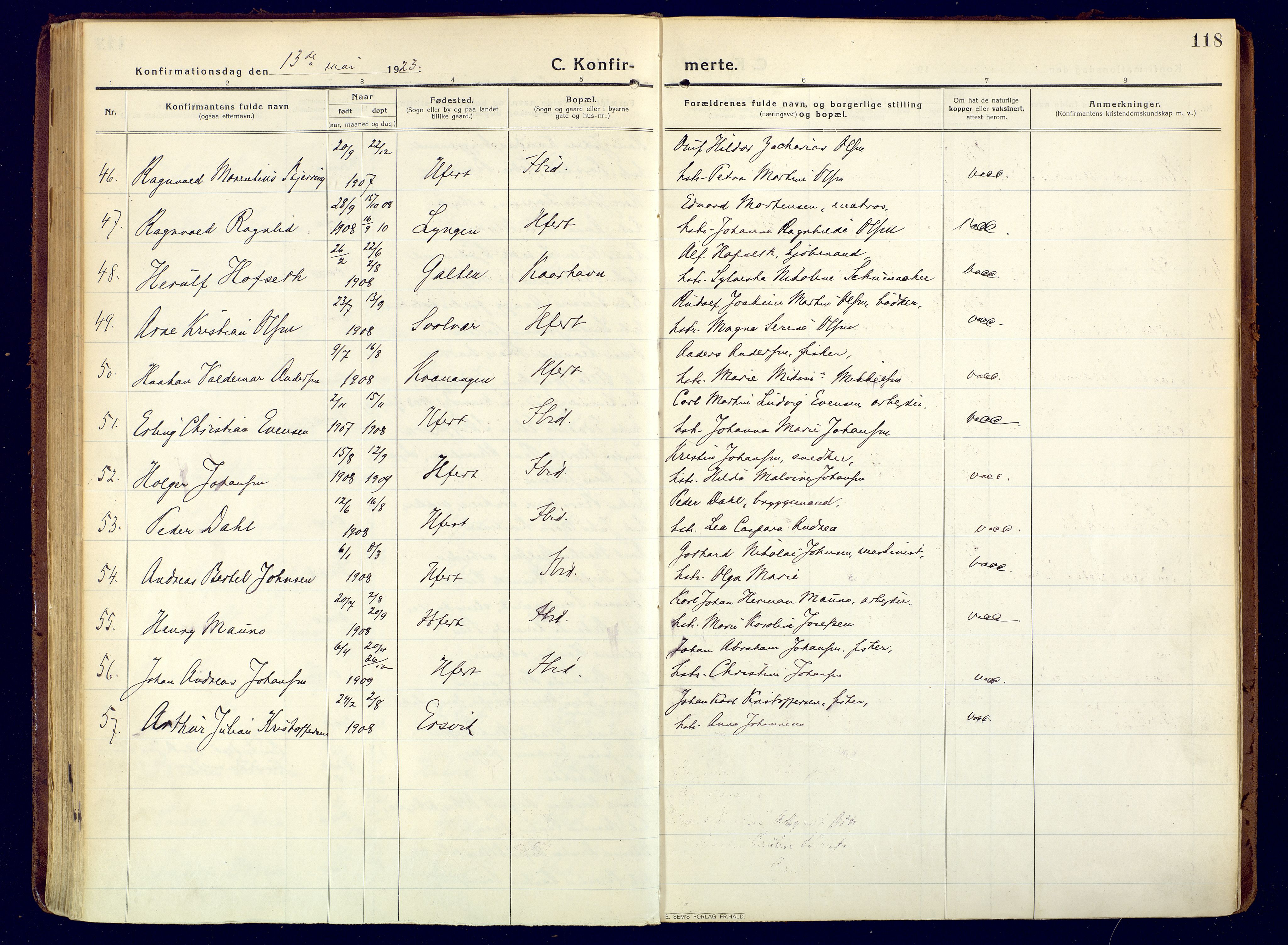 Hammerfest sokneprestkontor, AV/SATØ-S-1347/H/Ha/L0015.kirke: Parish register (official) no. 15, 1916-1923, p. 118