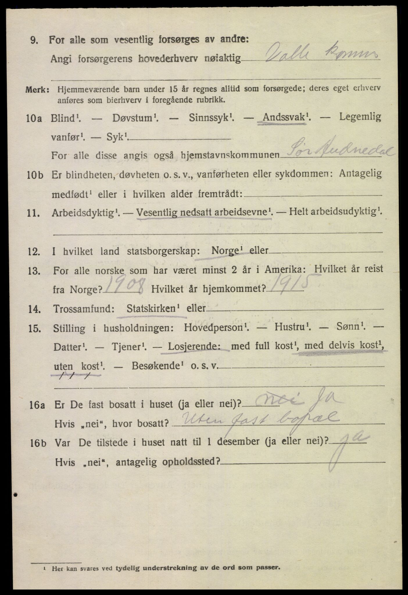 SAK, 1920 census for Sør-Audnedal, 1920, p. 3178