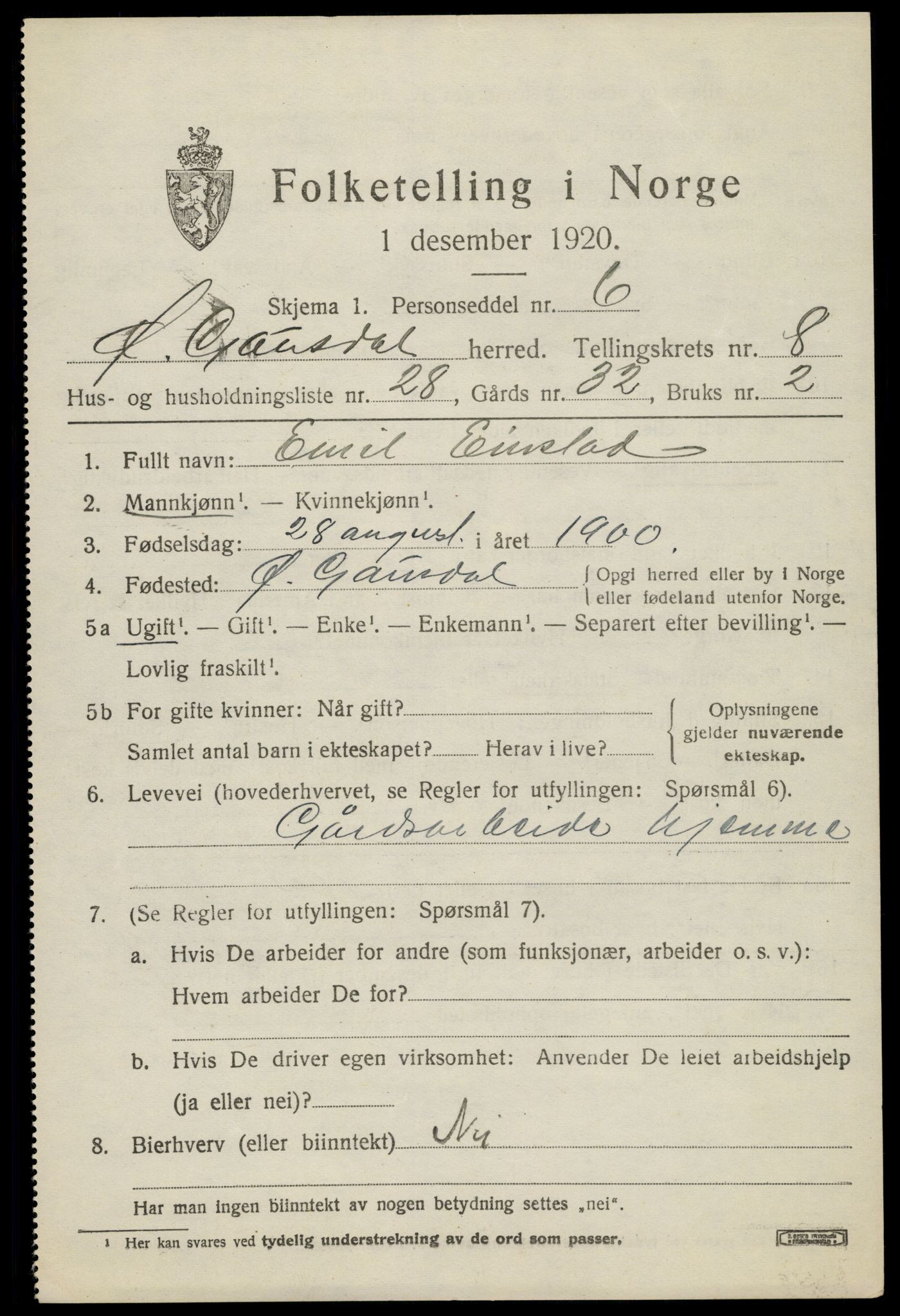 SAH, 1920 census for Østre Gausdal, 1920, p. 4916