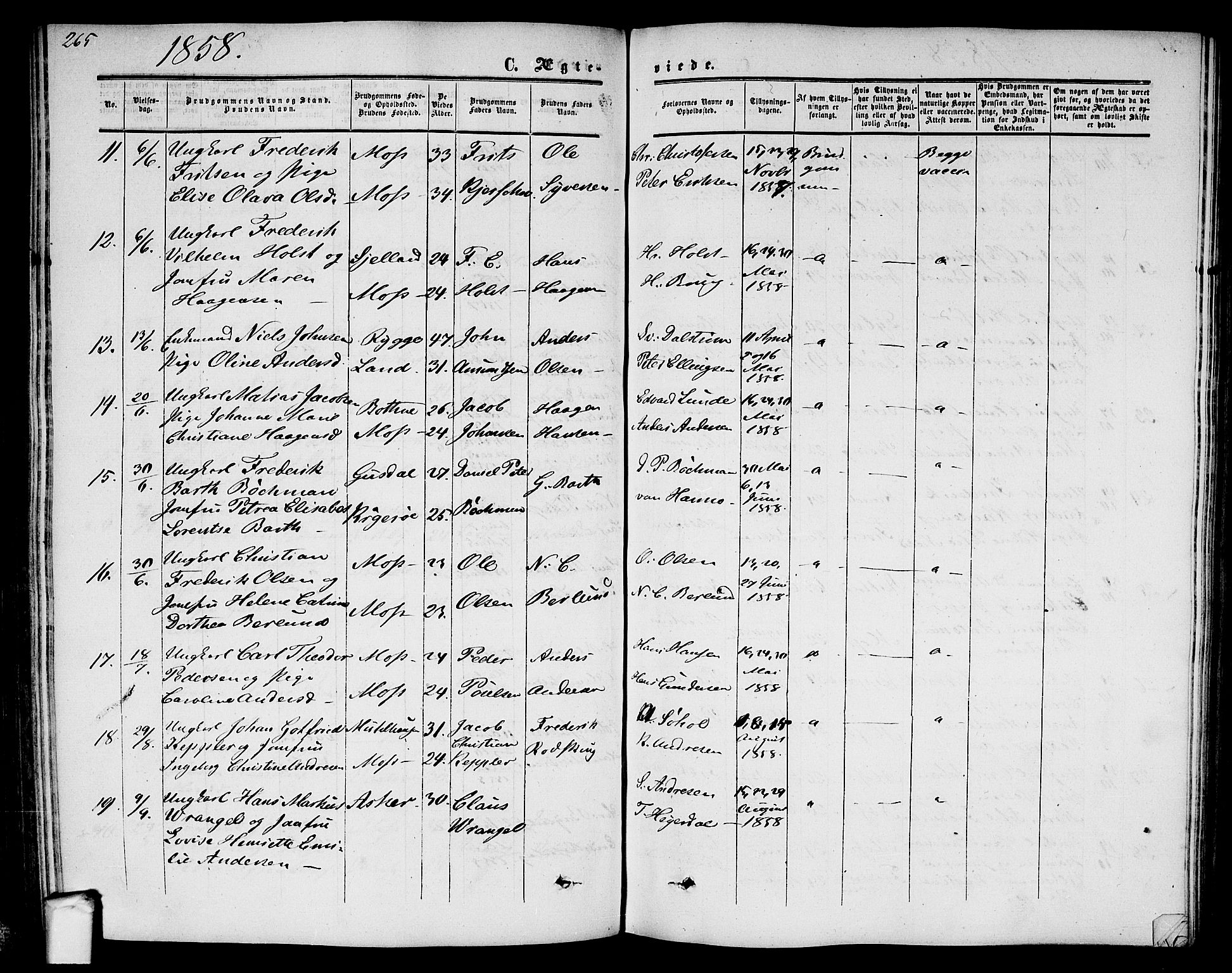 Moss prestekontor Kirkebøker, AV/SAO-A-2003/G/Ga/L0002: Parish register (copy) no. I 2, 1852-1871, p. 265