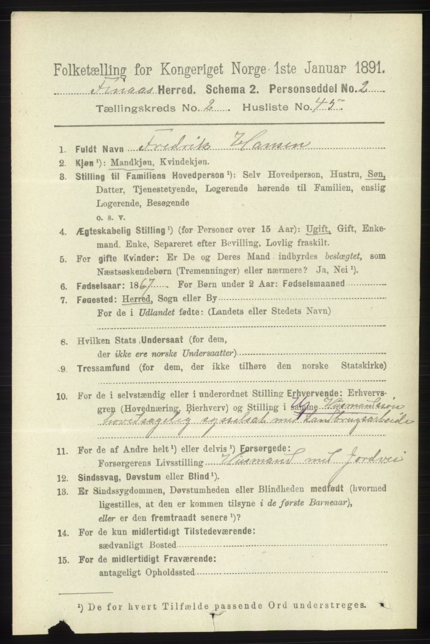 RA, 1891 census for 1218 Finnås, 1891, p. 1029