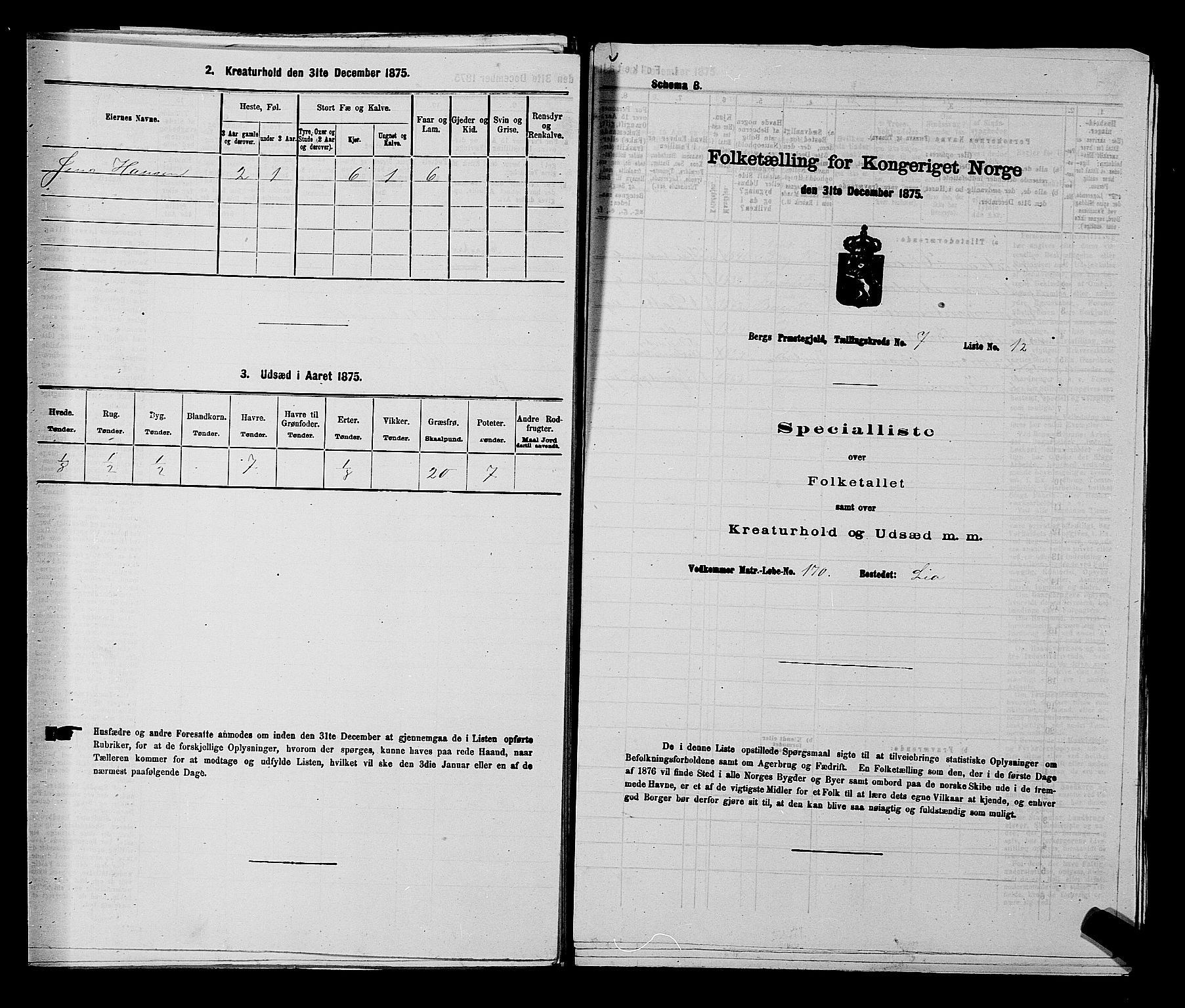 RA, 1875 census for 0116P Berg, 1875, p. 1147