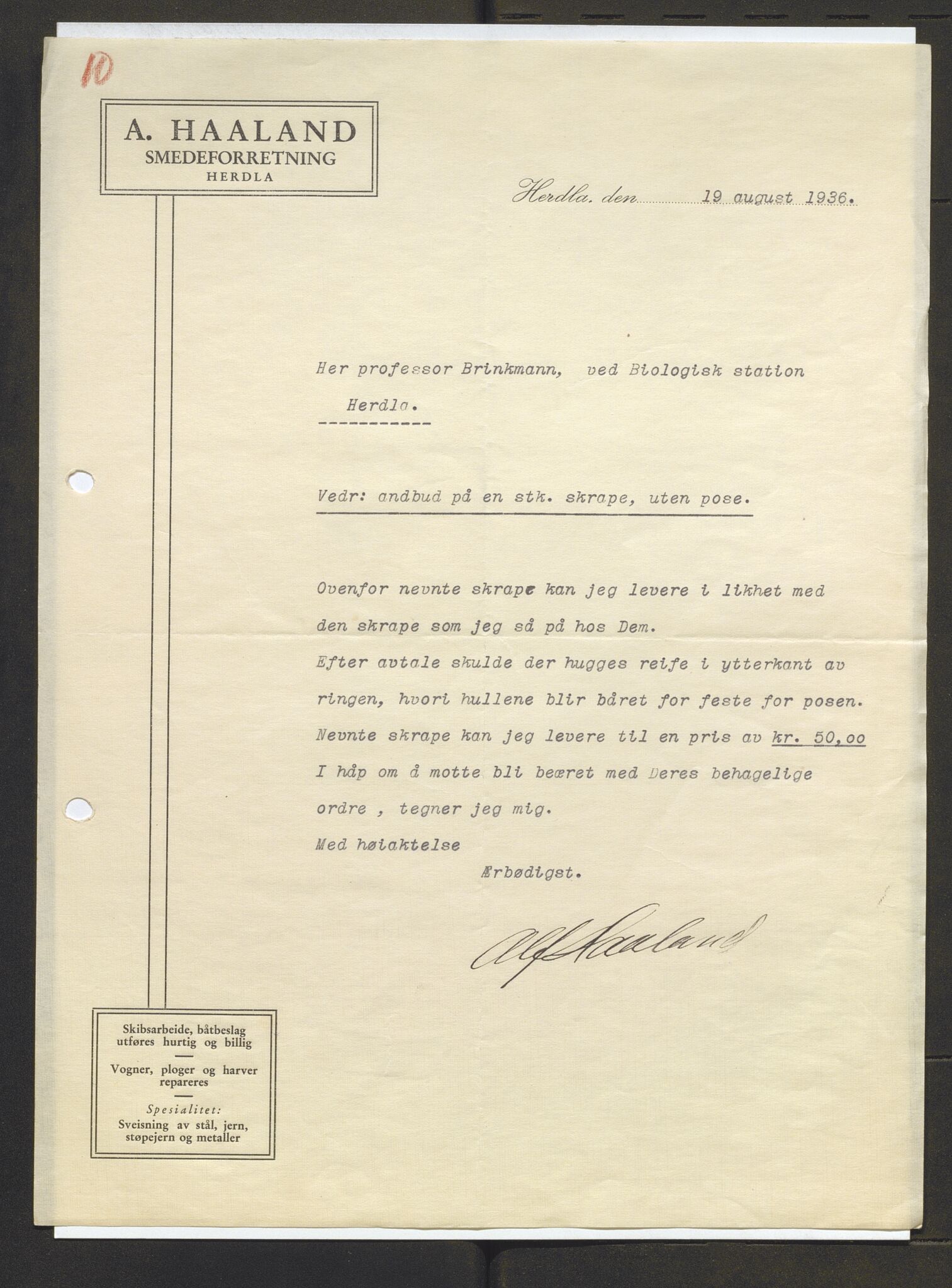 Bergens Museum, AV/SAB-A-17301/13/D/L0002: Korrespondanse , 1928-1940, p. 501
