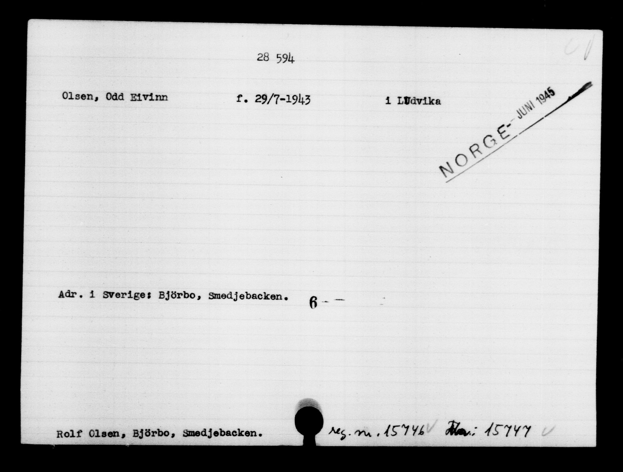 Den Kgl. Norske Legasjons Flyktningskontor, RA/S-6753/V/Va/L0012: Kjesäterkartoteket.  Flyktningenr. 28300-31566, 1940-1945, p. 316