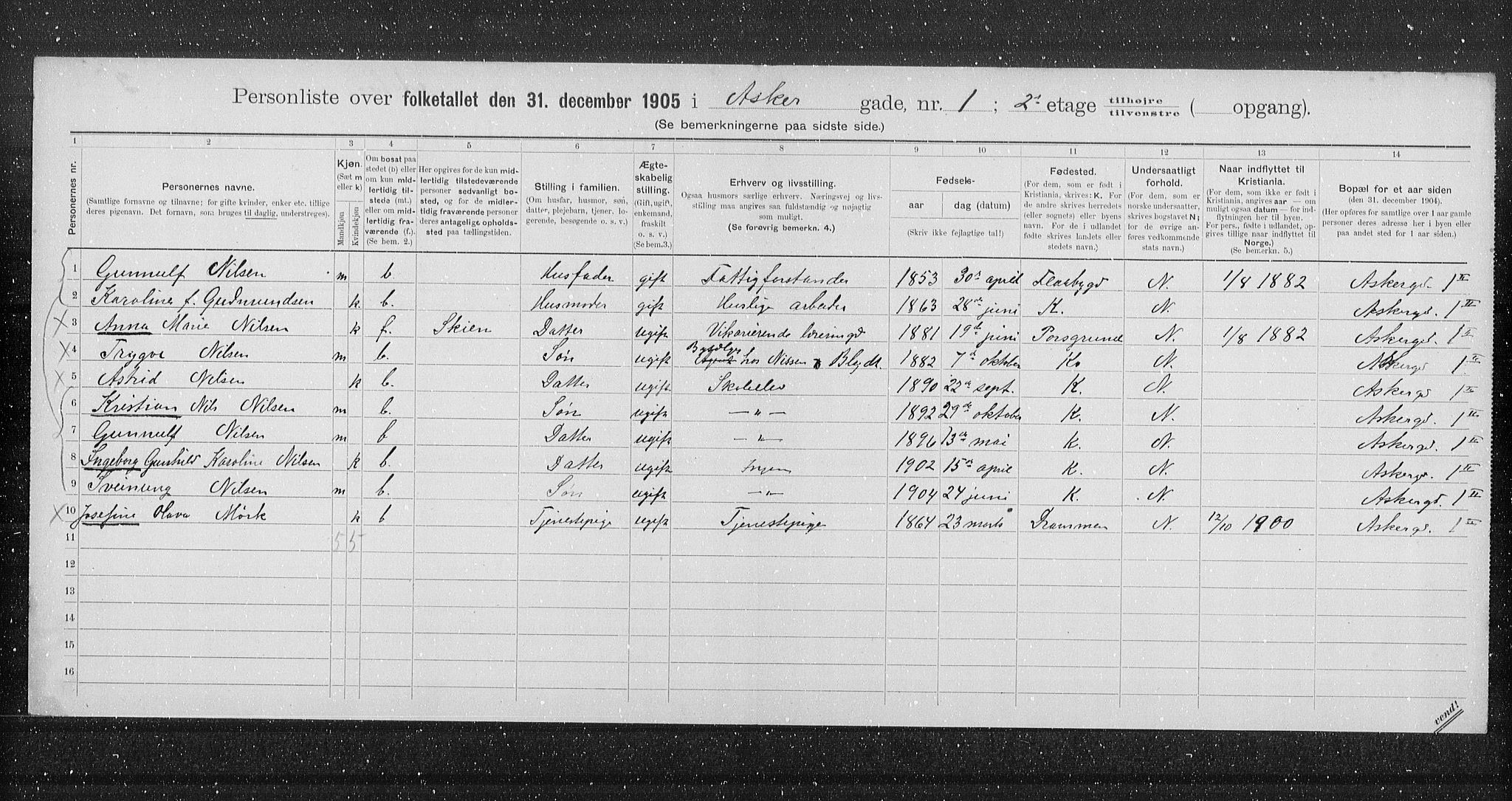 OBA, Municipal Census 1905 for Kristiania, 1905, p. 1287