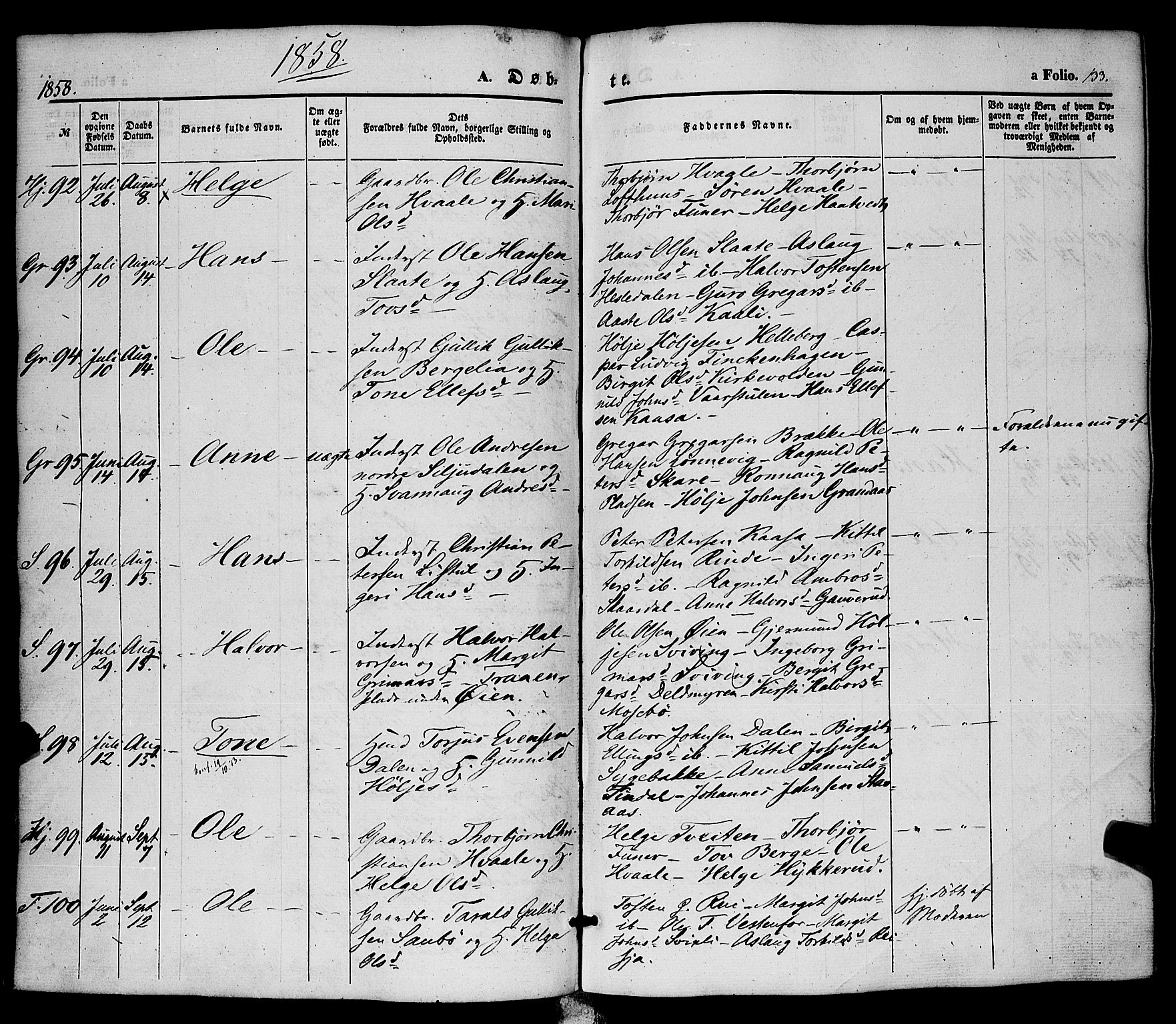 Hjartdal kirkebøker, AV/SAKO-A-270/F/Fa/L0008: Parish register (official) no. I 8, 1844-1859, p. 133