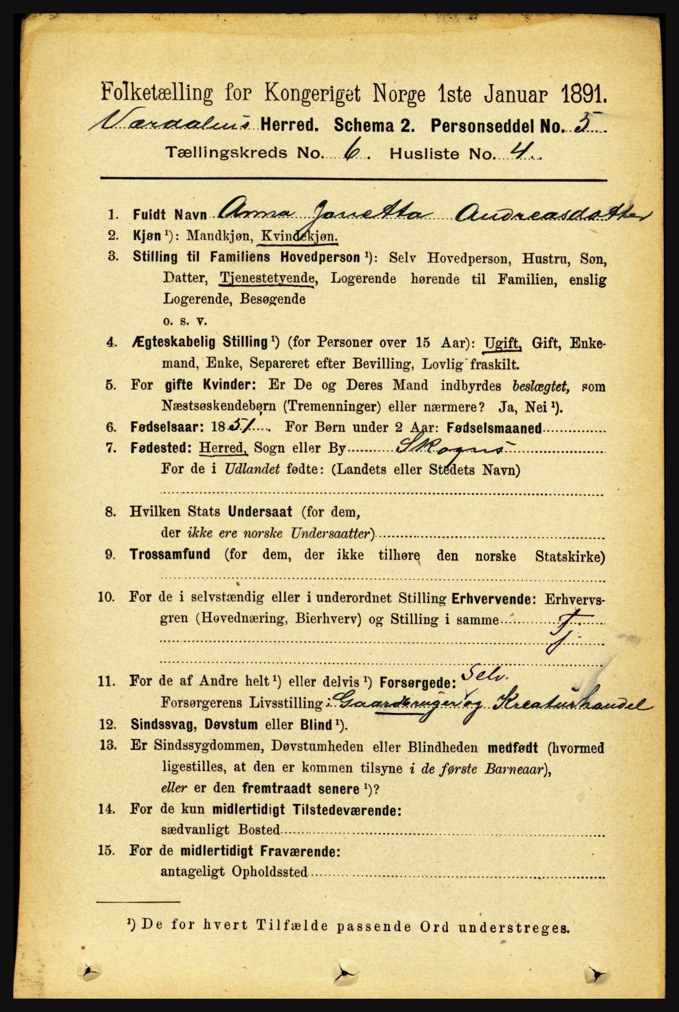 RA, 1891 census for 1721 Verdal, 1891, p. 3581