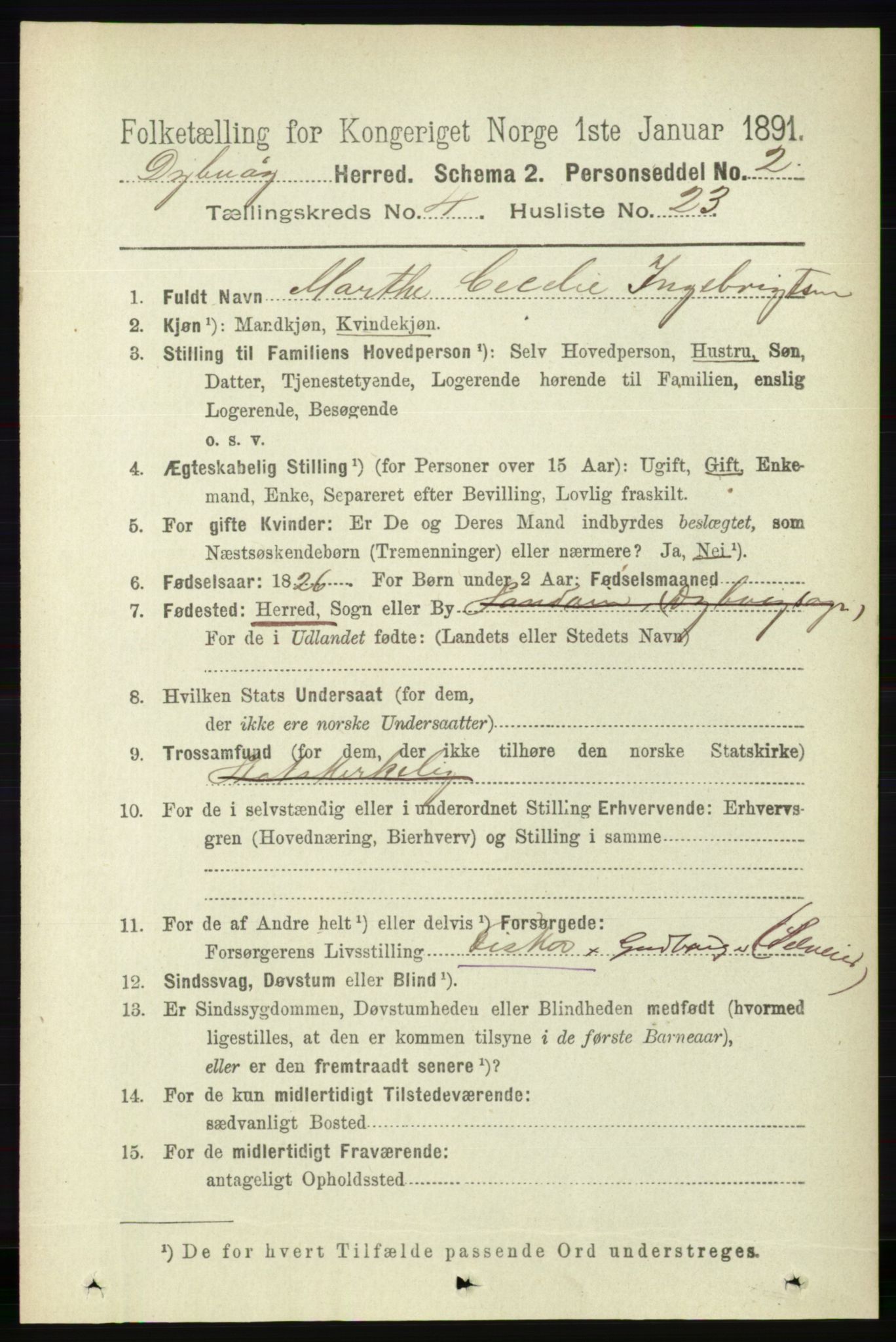 RA, 1891 census for 0915 Dypvåg, 1891, p. 1149