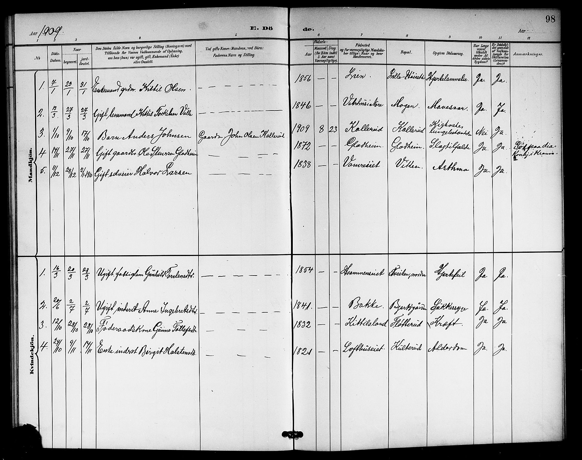 Rollag kirkebøker, SAKO/A-240/G/Gb/L0003: Parish register (copy) no. II 3, 1897-1919, p. 98
