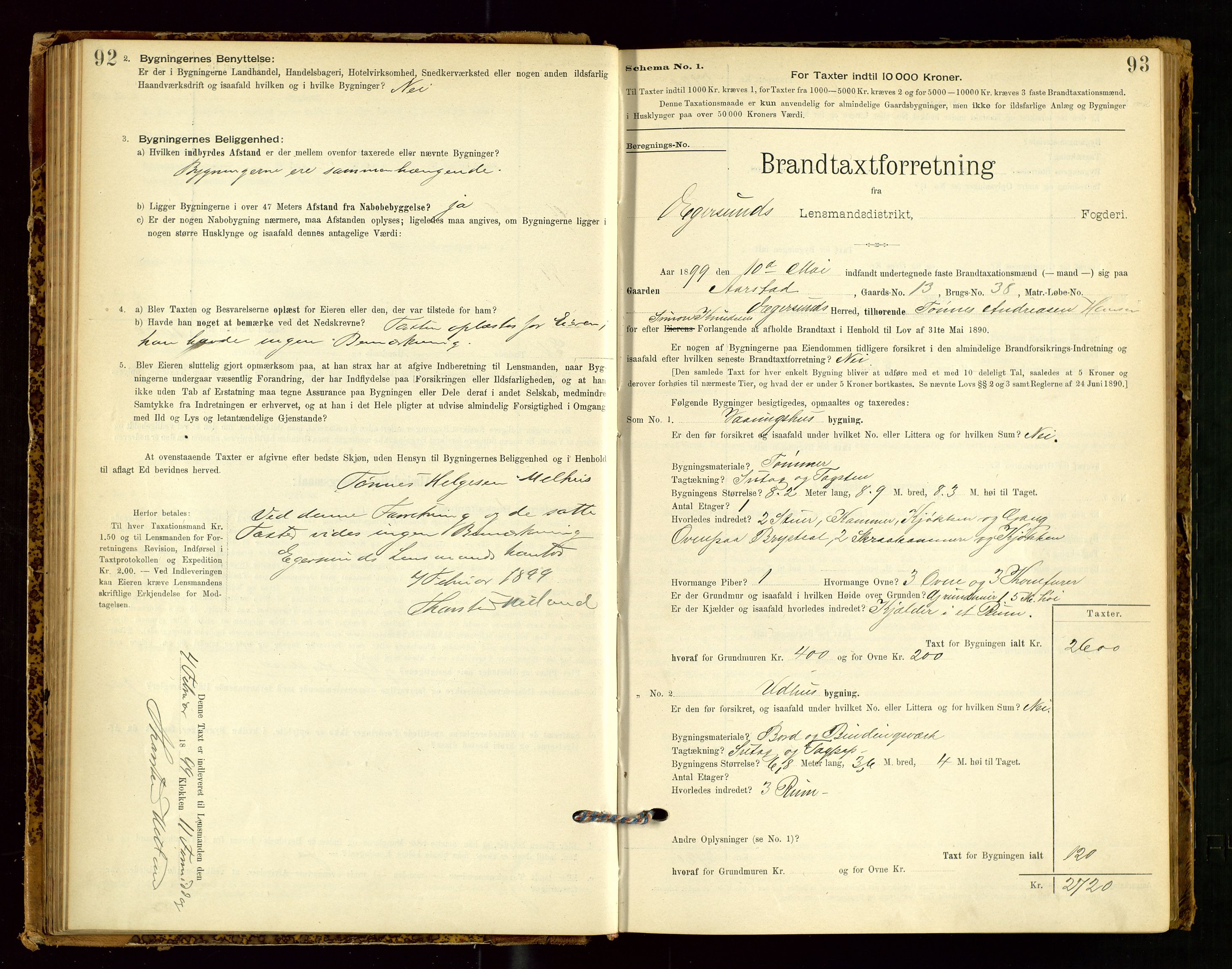 Eigersund lensmannskontor, SAST/A-100171/Gob/L0001: Skjemaprotokoll, 1894-1909, p. 92-93
