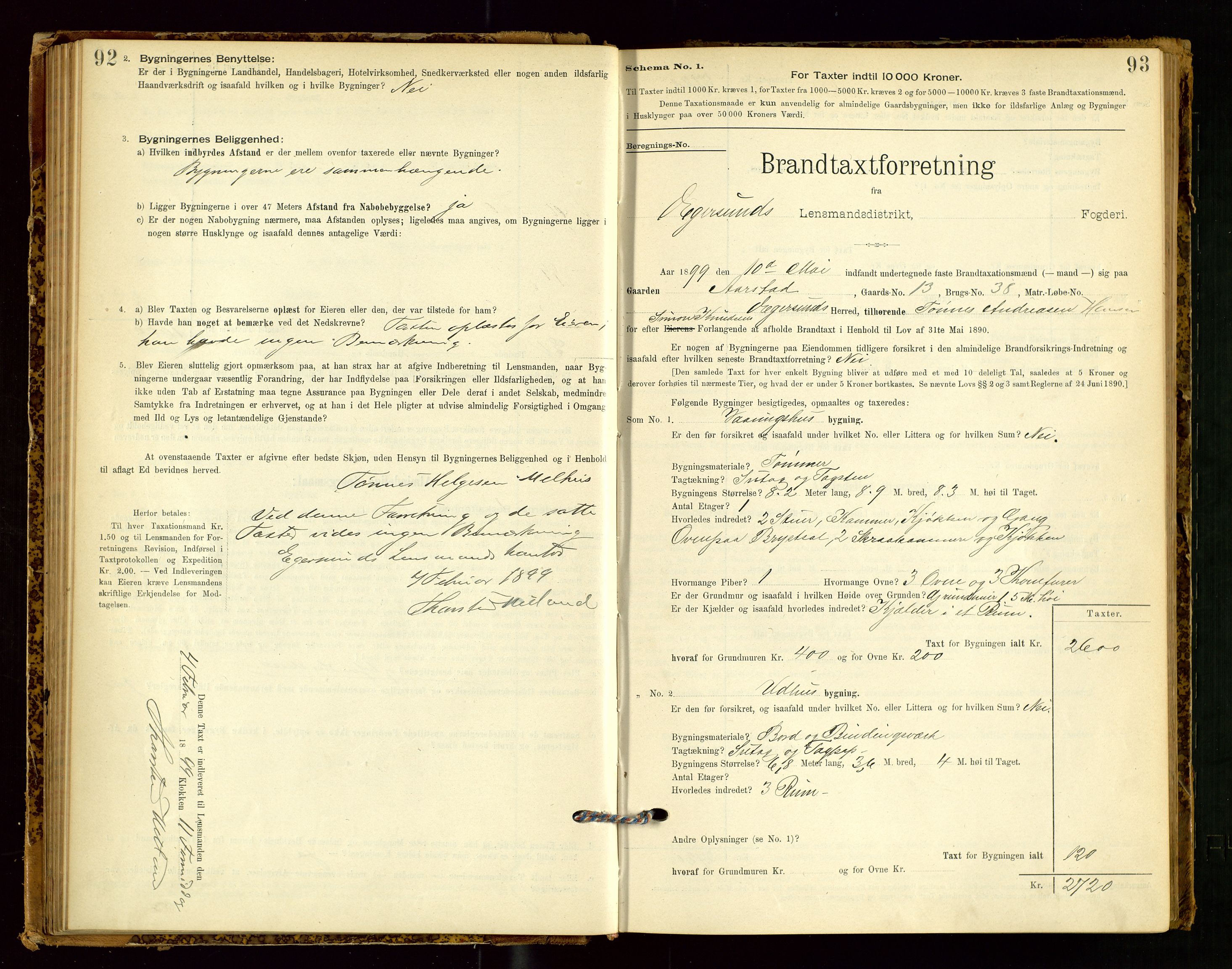 Eigersund lensmannskontor, AV/SAST-A-100171/Gob/L0001: Skjemaprotokoll, 1894-1909, p. 92-93